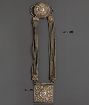 Handcrafted Silver Tribal Necklace | Antique Silver Pendant with Decorative Tassels