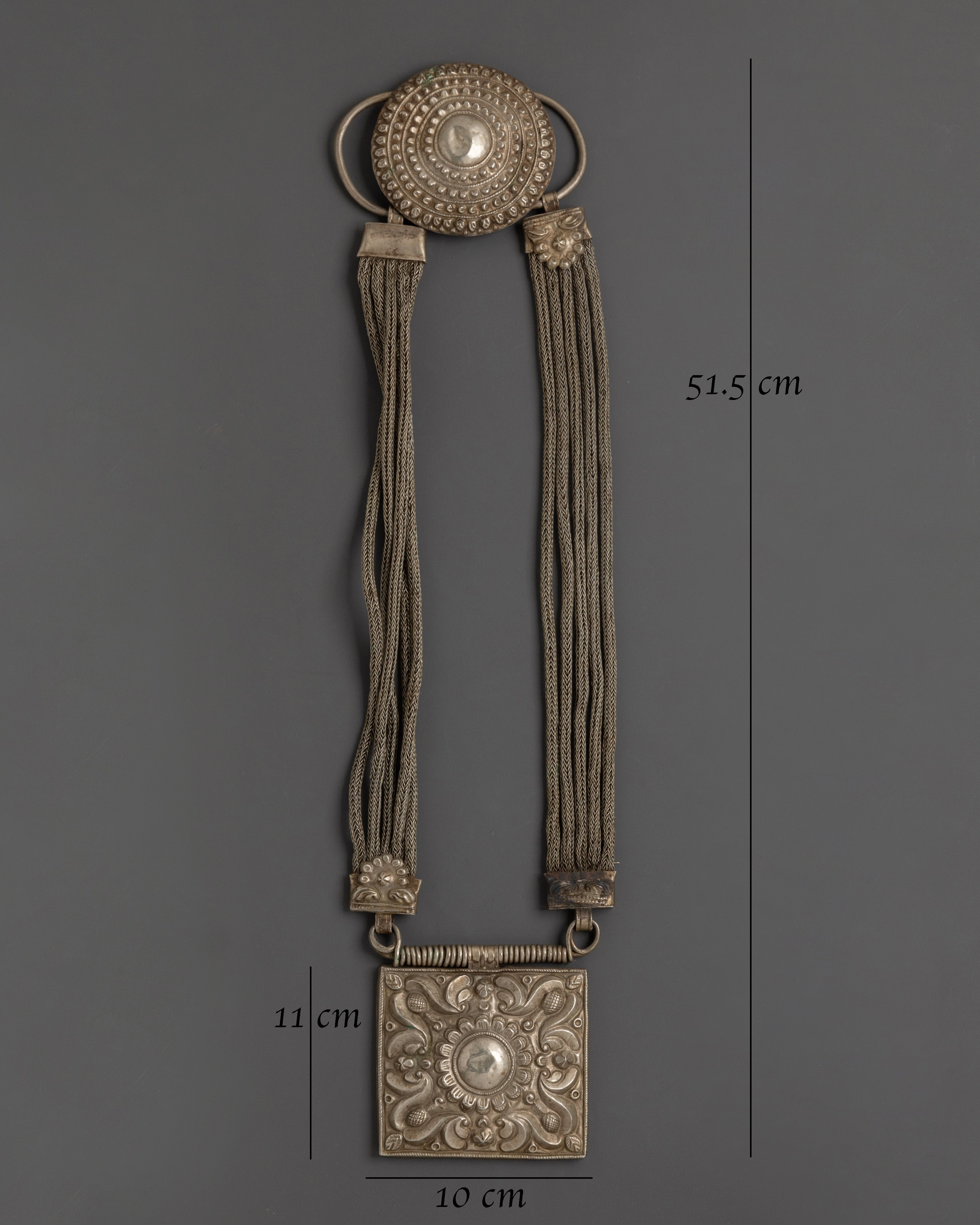 Handcrafted Silver Tribal Necklace | Antique Silver Pendant with Decorative Tassels