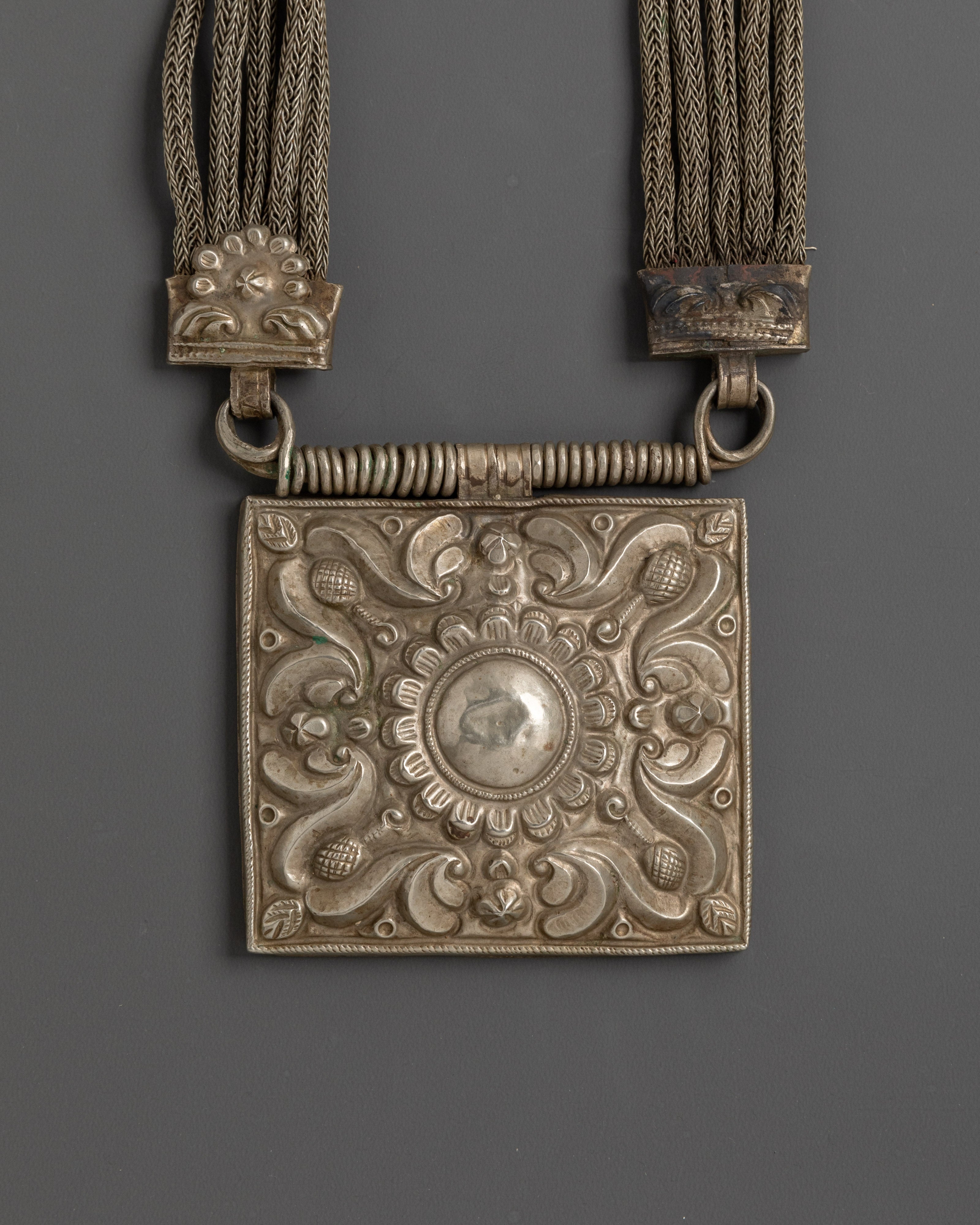 Handcrafted Silver Tribal Necklace | Antique Silver Pendant with Decorative Tassels