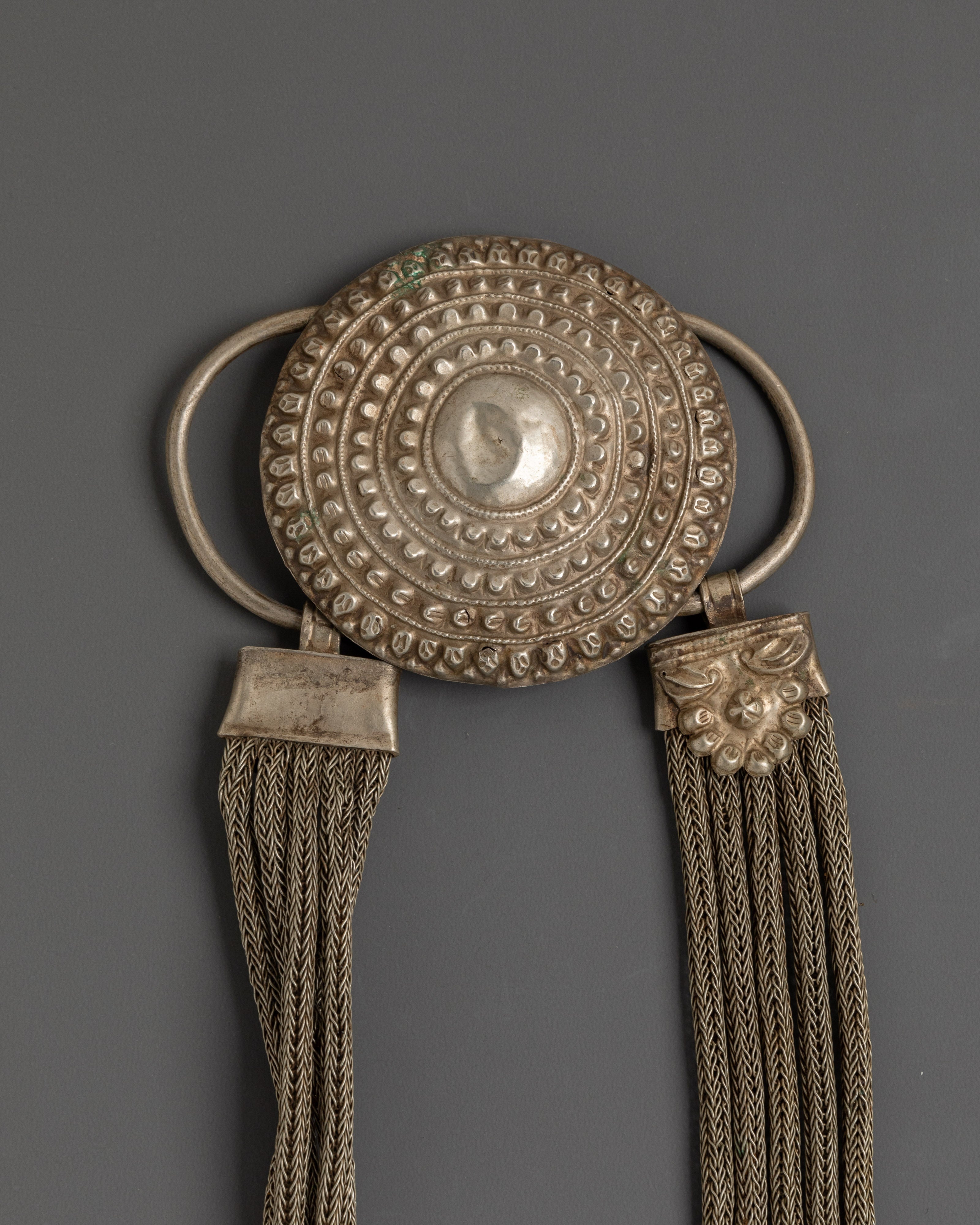 Handcrafted Silver Tribal Necklace | Antique Silver Pendant with Decorative Tassels
