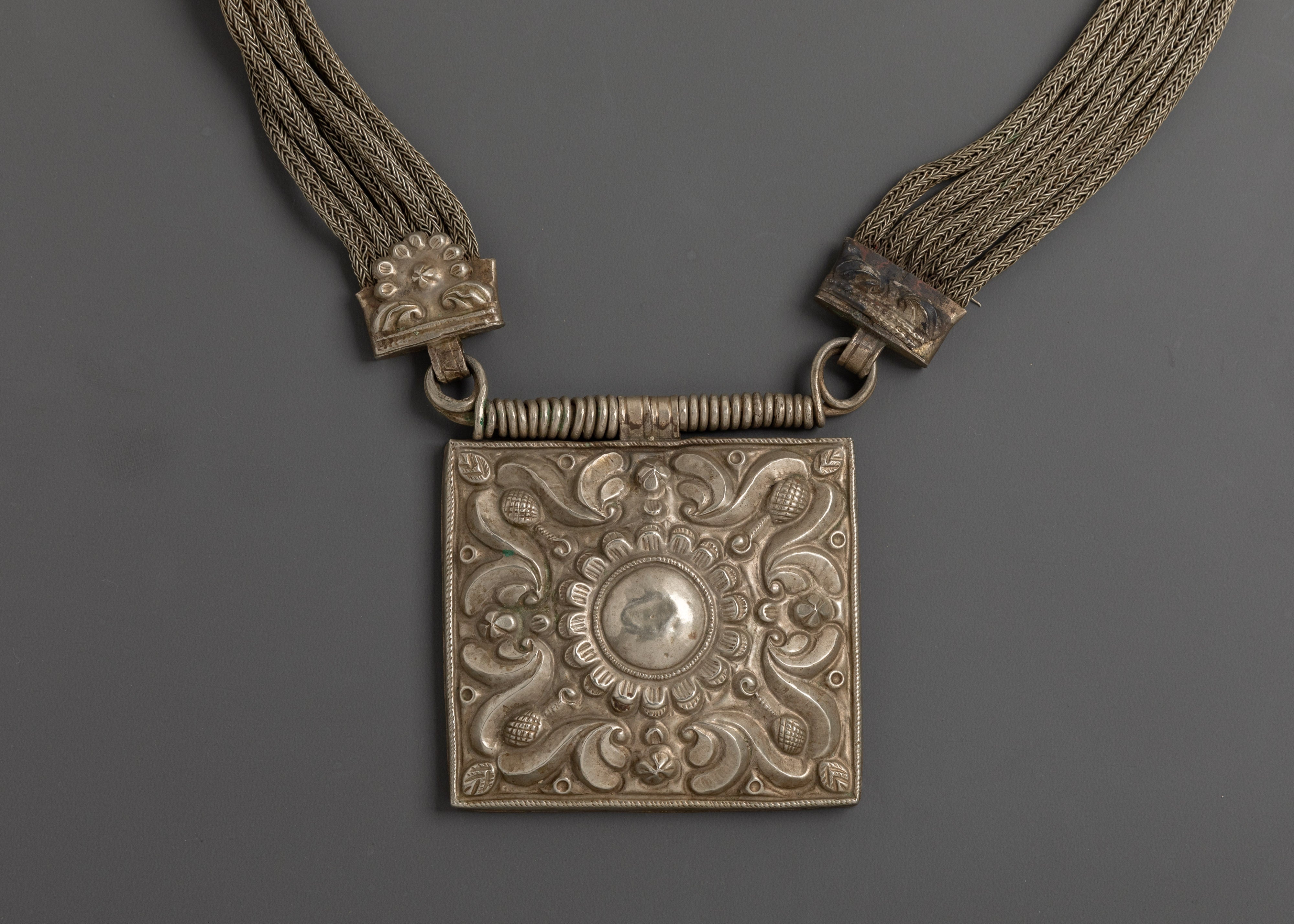 Handcrafted Silver Tribal Necklace | Antique Silver Pendant with Decorative Tassels