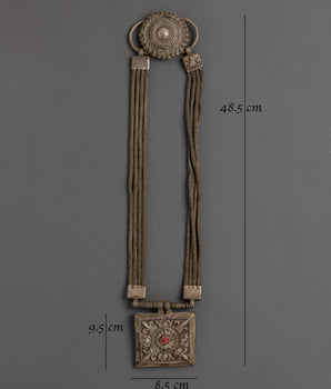 Antique Tribal Necklace | Handcrafted Silver Pendant with Red Gemstone