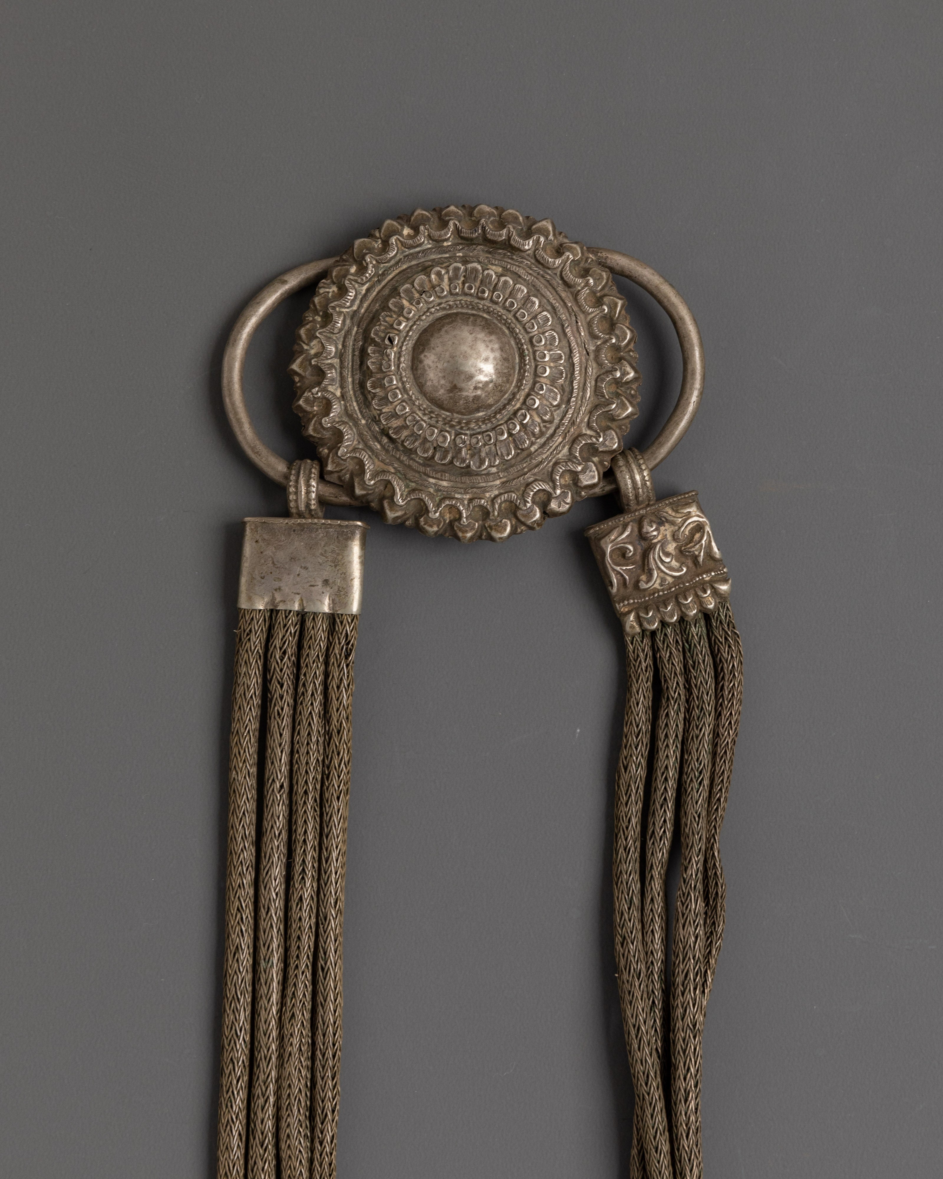 Antique Tribal Necklace | Handcrafted Silver Pendant with Red Gemstone