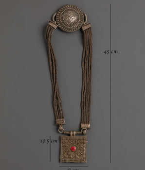 Handcrafted Tribal Necklace | Silver Pendant with Red Coral Gemstone