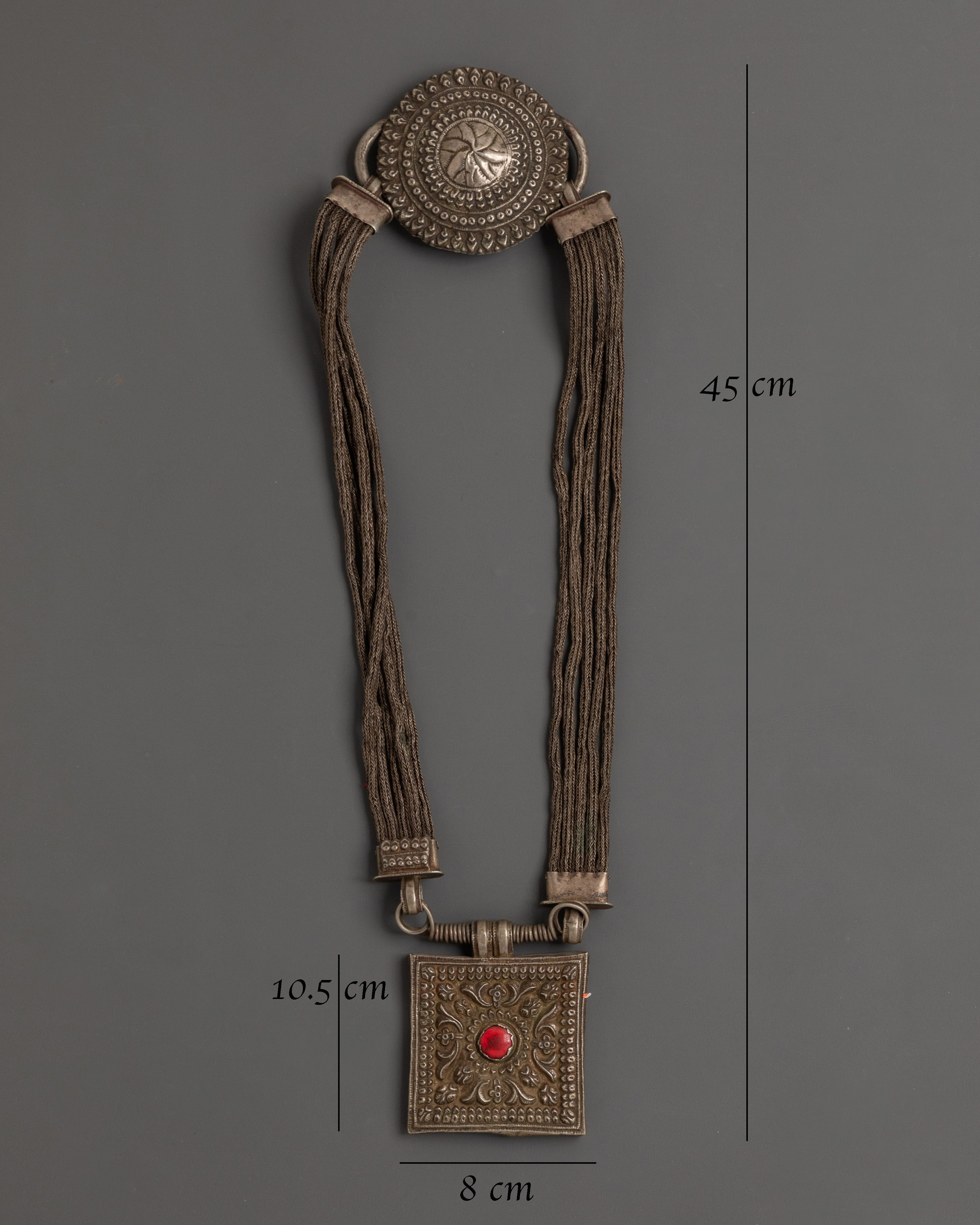 Handcrafted Tribal Necklace | Silver Pendant with Red Coral Gemstone