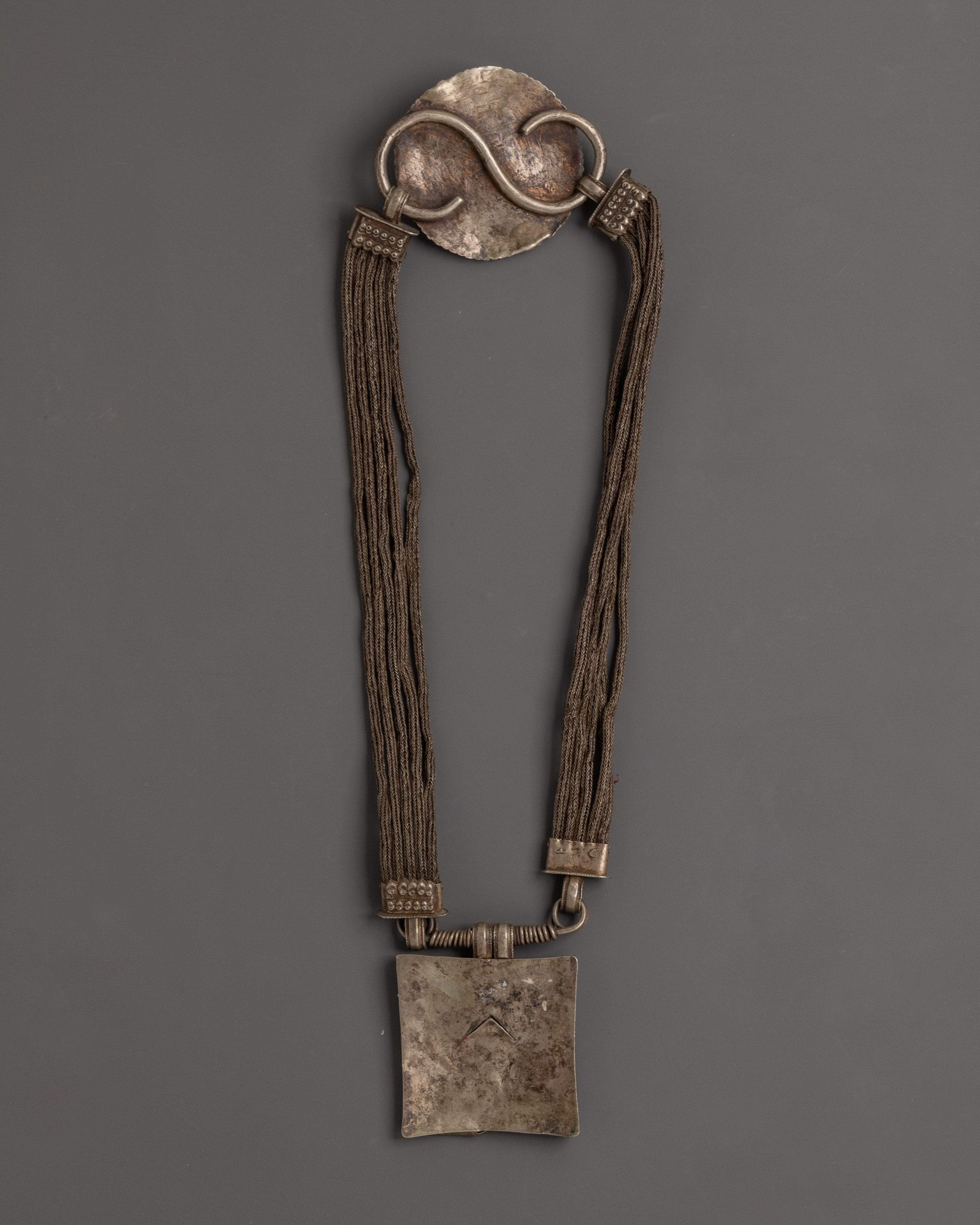 Handcrafted Tribal Necklace | Silver Pendant with Red Coral Gemstone