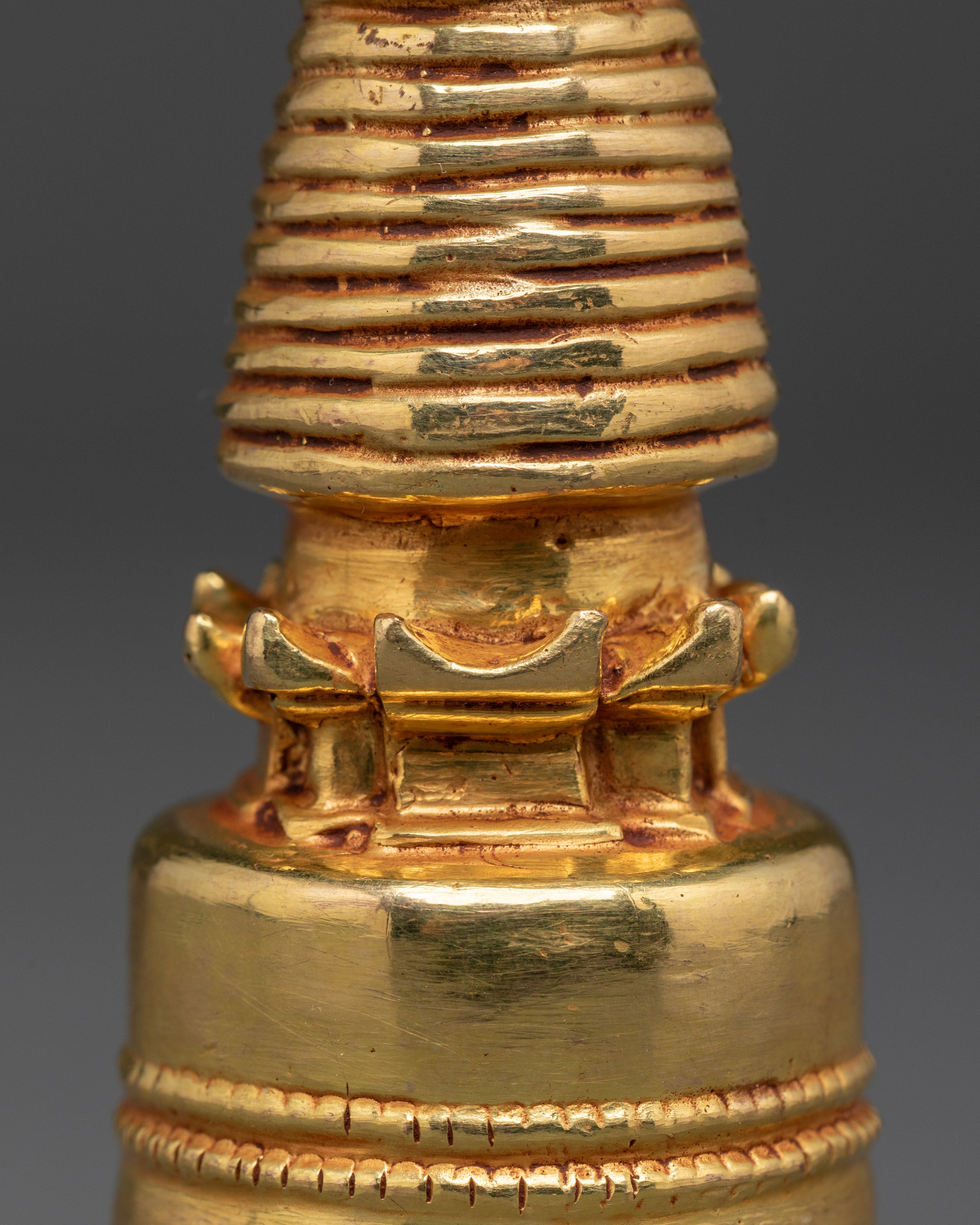 Handcrafted Brass Stupa with Lotus Base | Tibetan Buddhist Sacred Offering Stupa