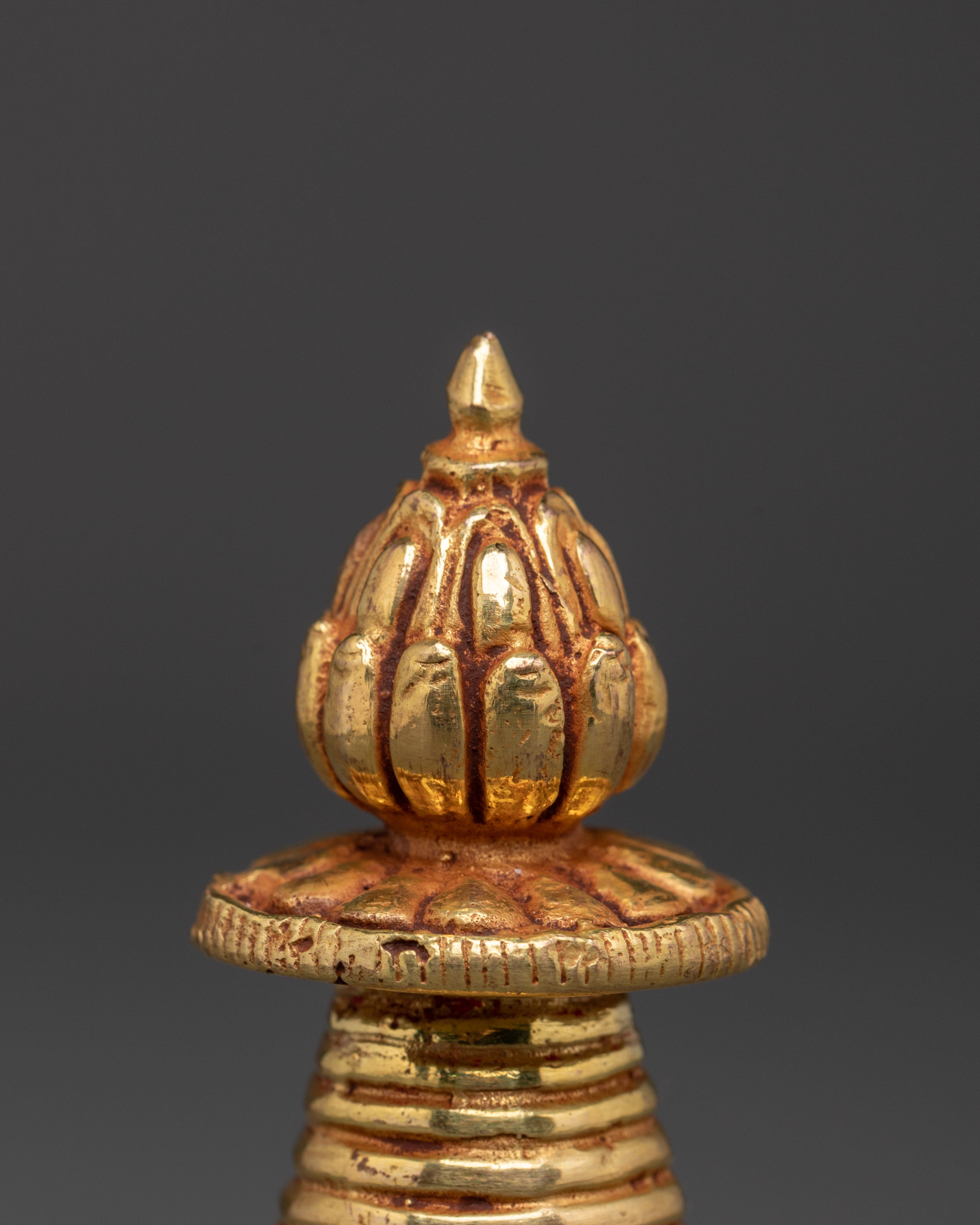 Handcrafted Brass Stupa with Lotus Base | Tibetan Buddhist Sacred Offering Stupa