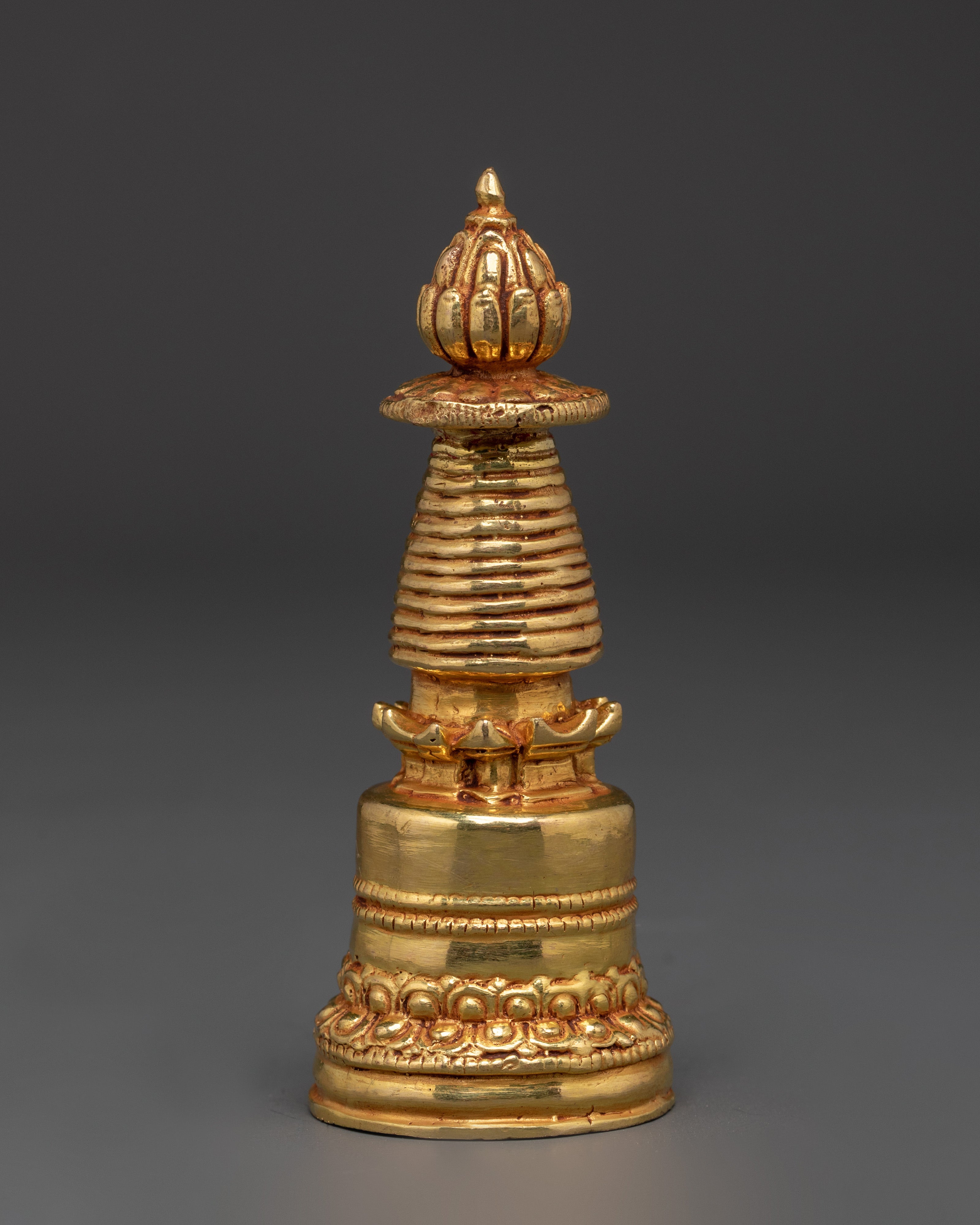 Handcrafted Brass Stupa with Lotus Base | Tibetan Buddhist Sacred Offering Stupa