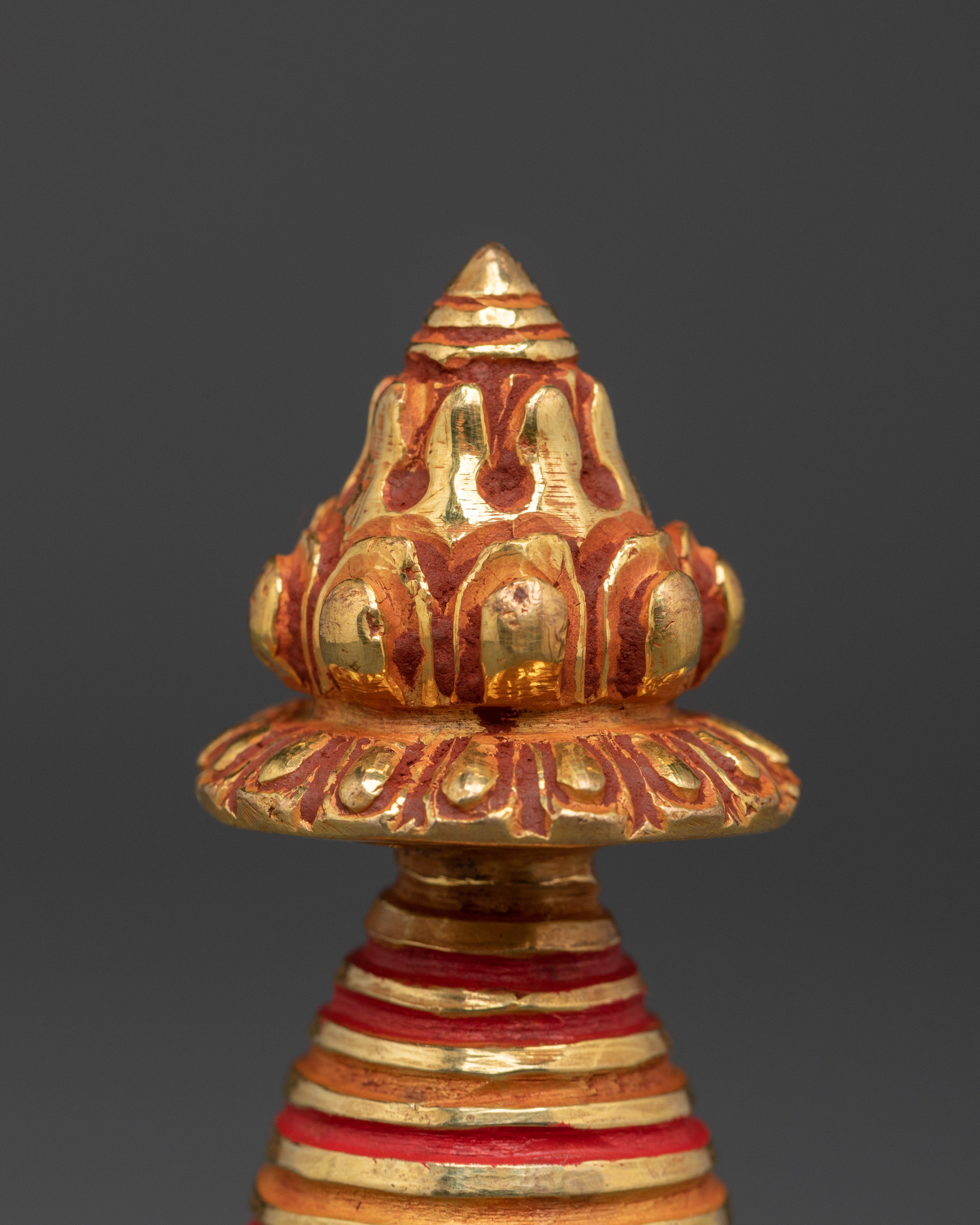 Handcrafted Himalayan Stupa | Tibetan Buddhist Stupa with Gold Detailing