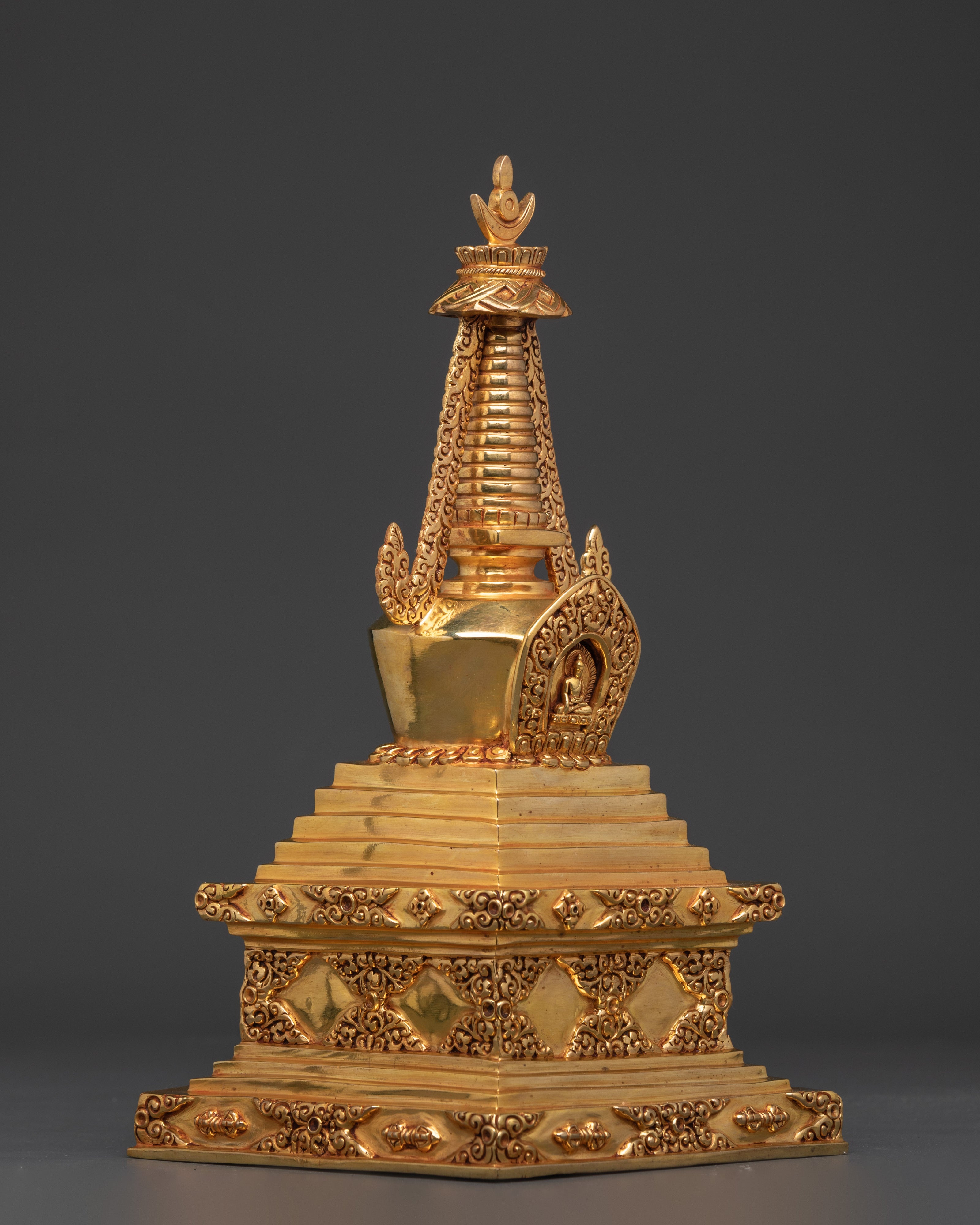 Handcrafted Golden Buddhist Stupa | Copper Body with Gold Plating