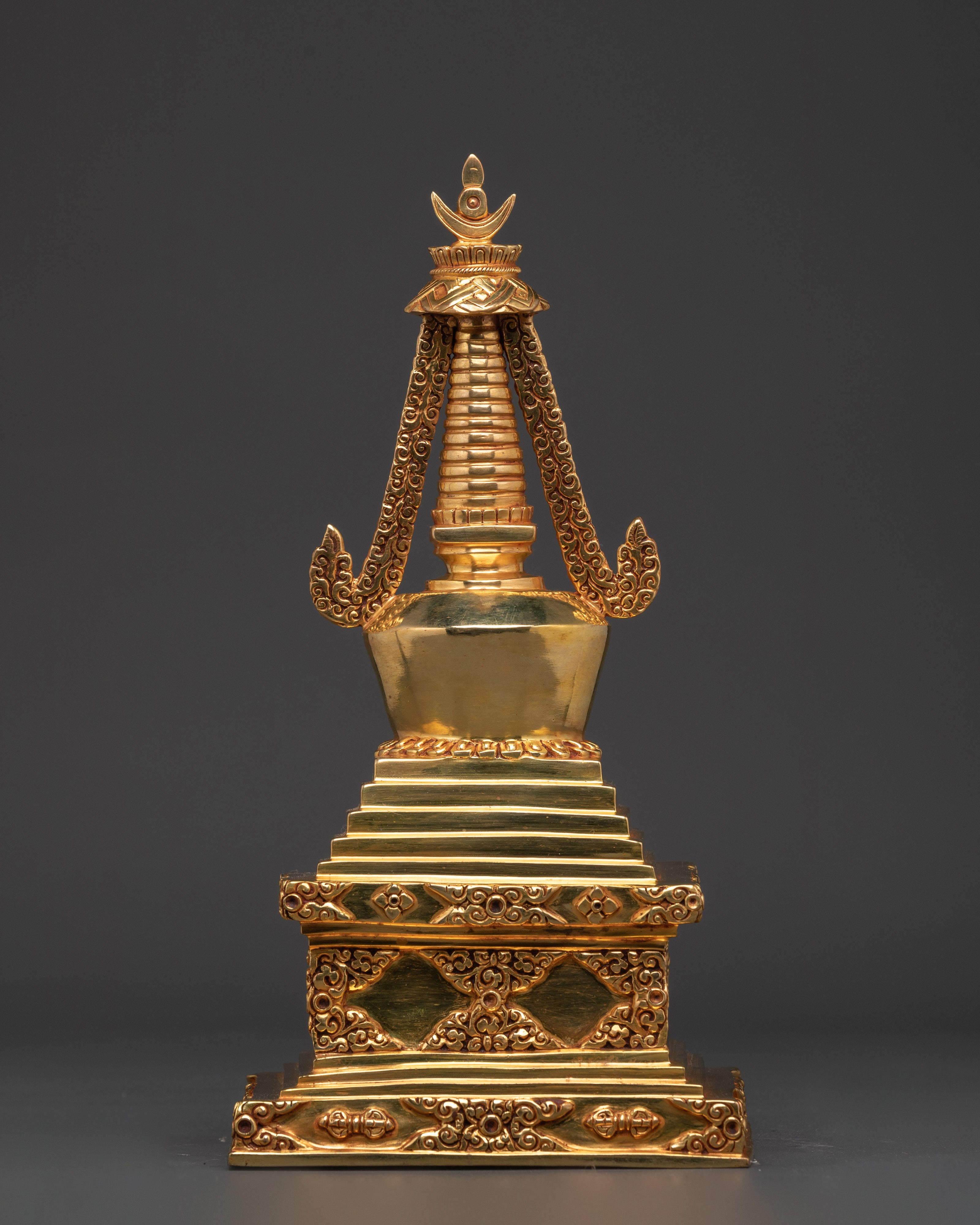 Handcrafted Golden Buddhist Stupa | Copper Body with Gold Plating