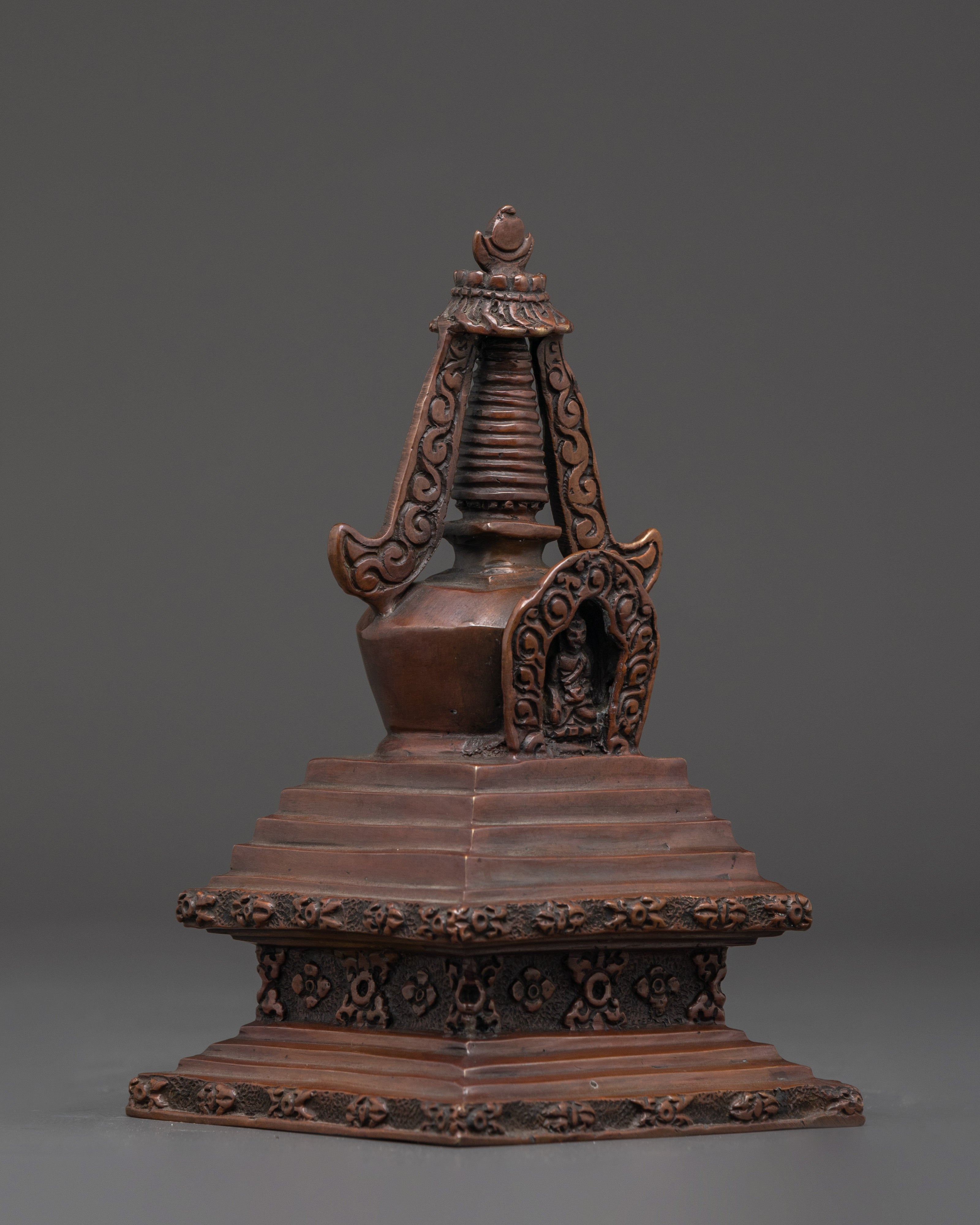 Traditional Oxidized Copper Tibetan Stupa | Perfect for Spiritual Decor