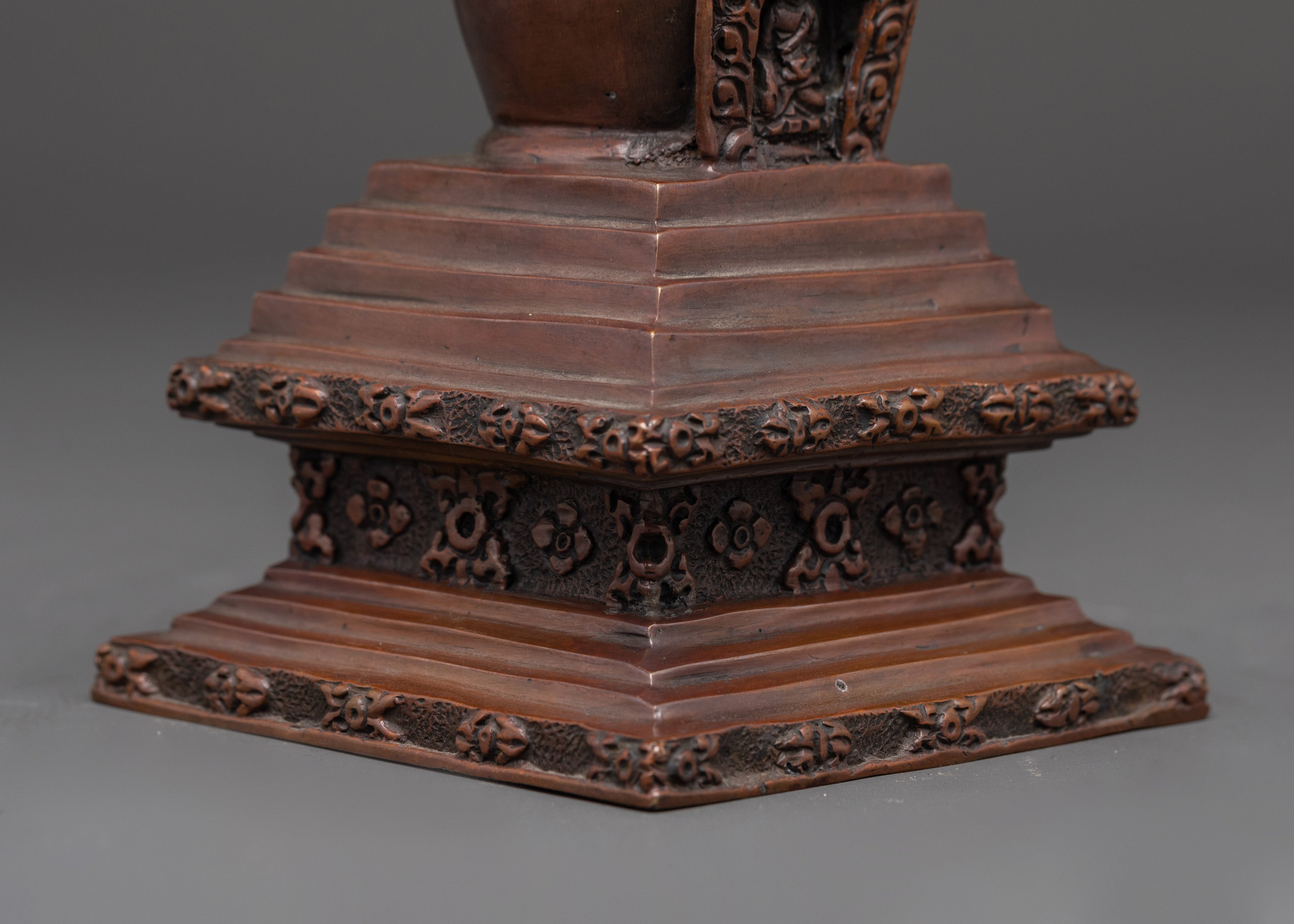 Traditional Oxidized Copper Tibetan Stupa | Perfect for Spiritual Decor