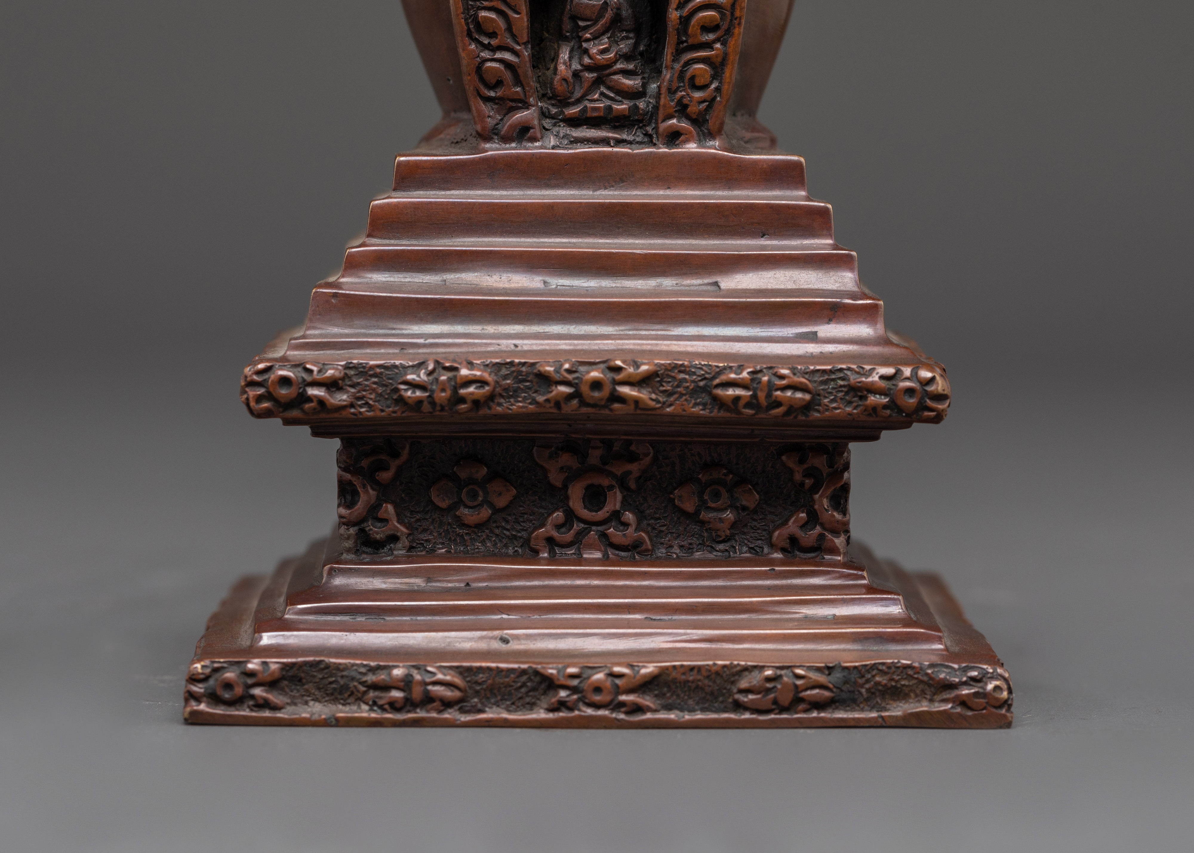 Traditional Oxidized Copper Tibetan Stupa | Perfect for Spiritual Decor