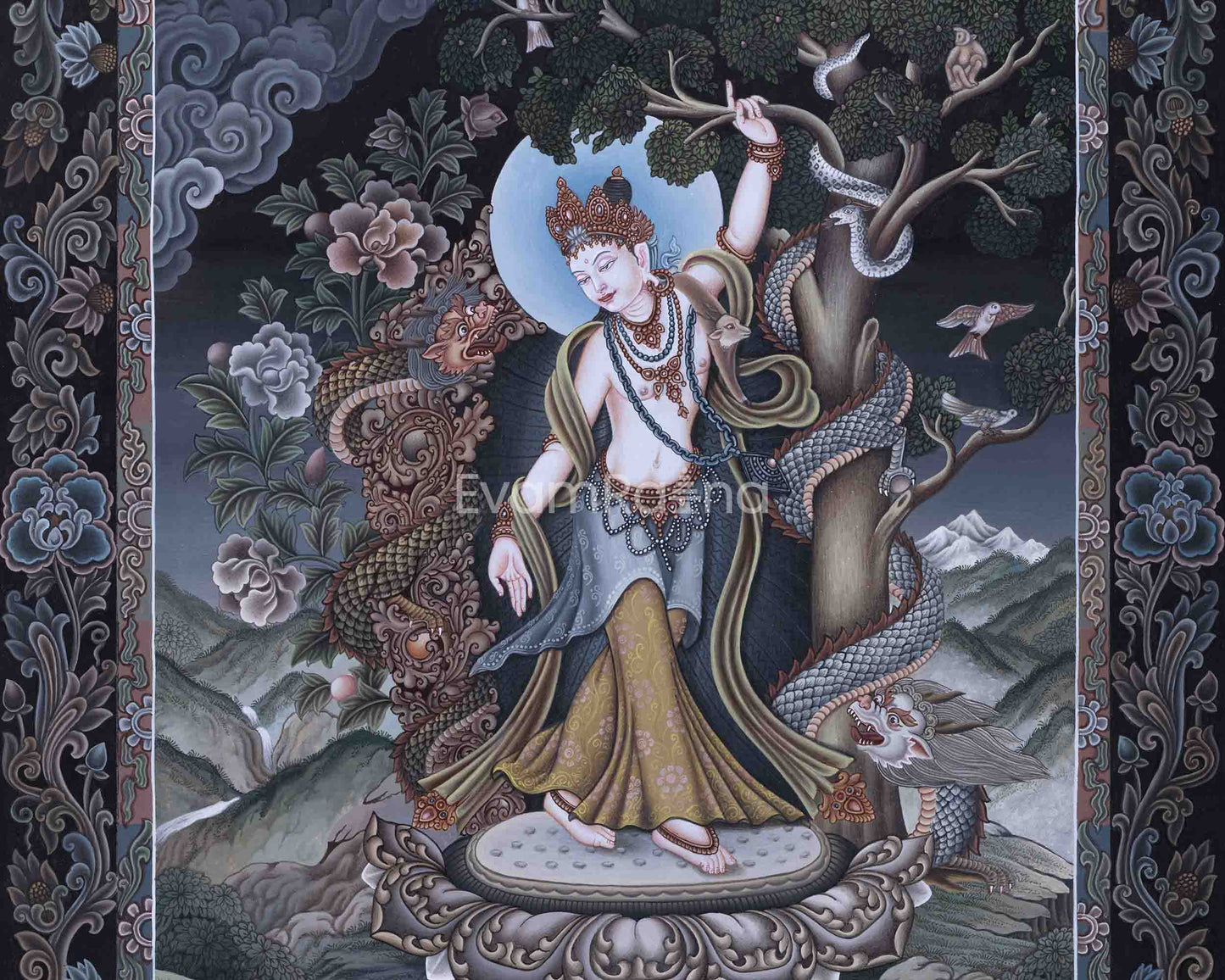 Arya Avalokiteshvara Digital Pauba Print | Chenrezig The Bodhisattva Of Compassion Art For Room Decoration