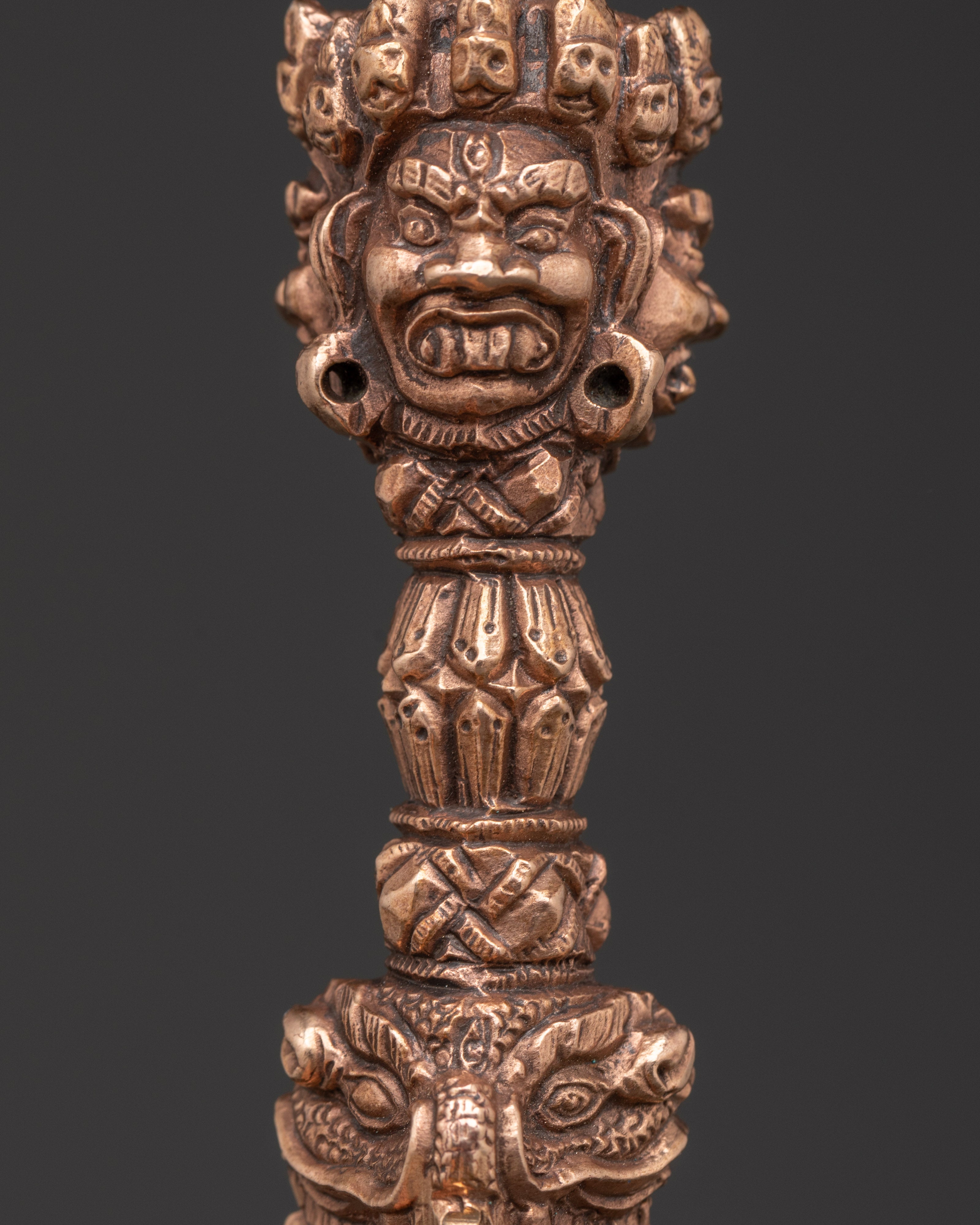 Tibetan Phurba with Intricate Wrathful Deity Head Design