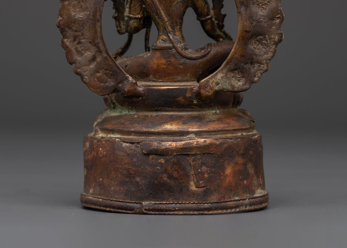 Copper Statue of Green Tara on Throne | Buddhist Art