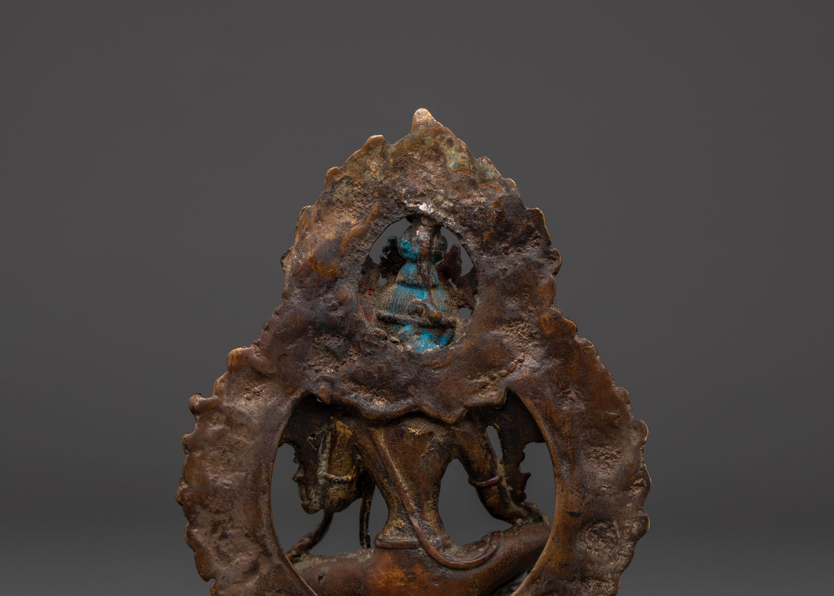 Copper Statue of Green Tara on Throne | Buddhist Art