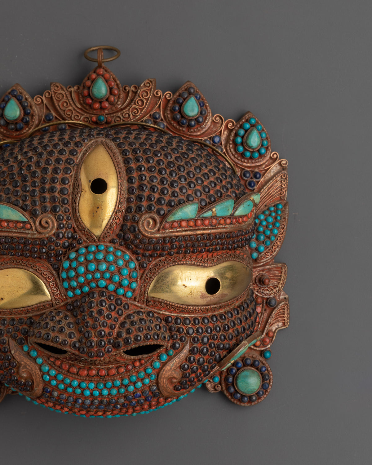 Tibetan Third Eye Wall Hanging Mask | Repousse Copper Artwork