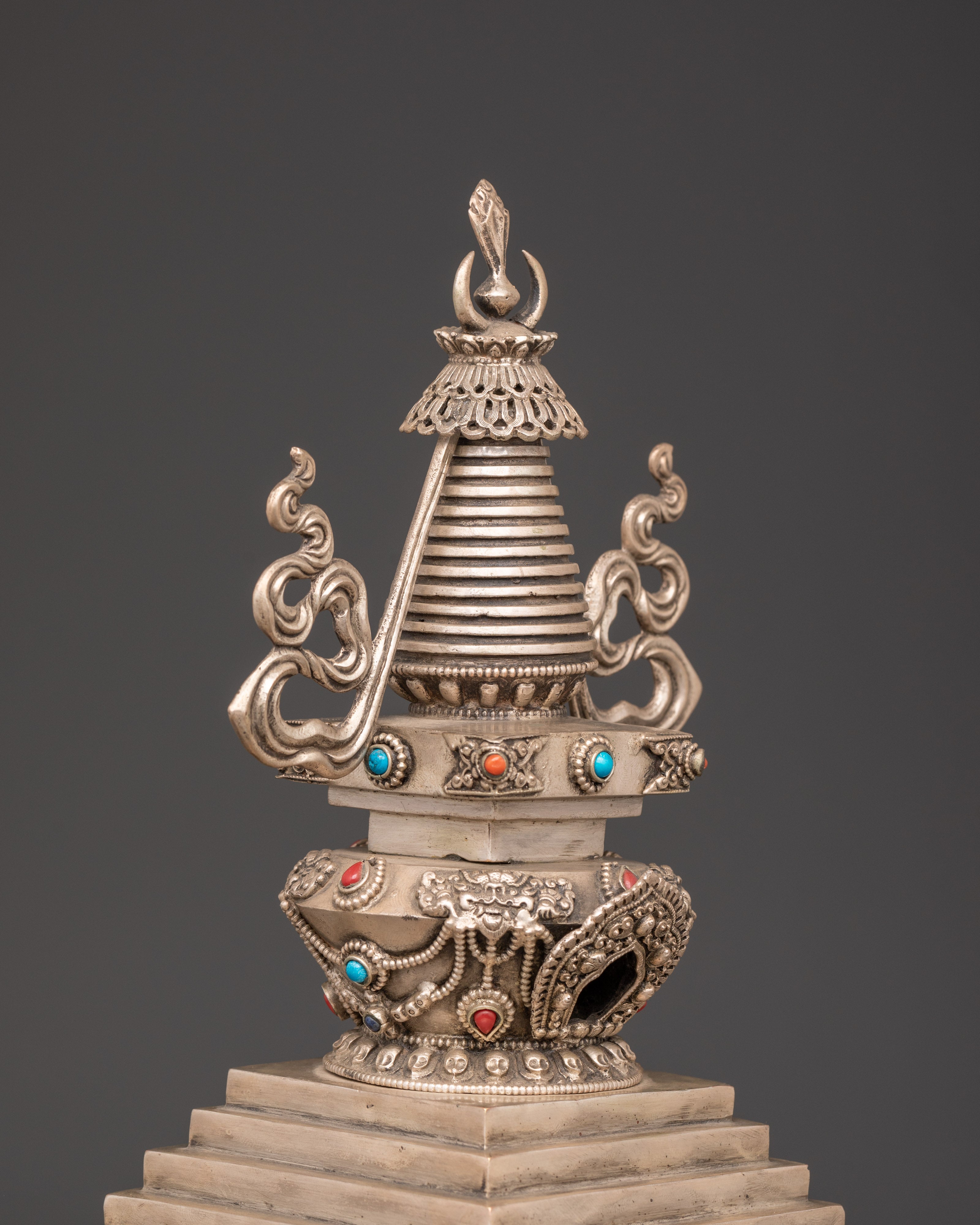Copper Stupa with Silver Plating | Spiritual Home Decor