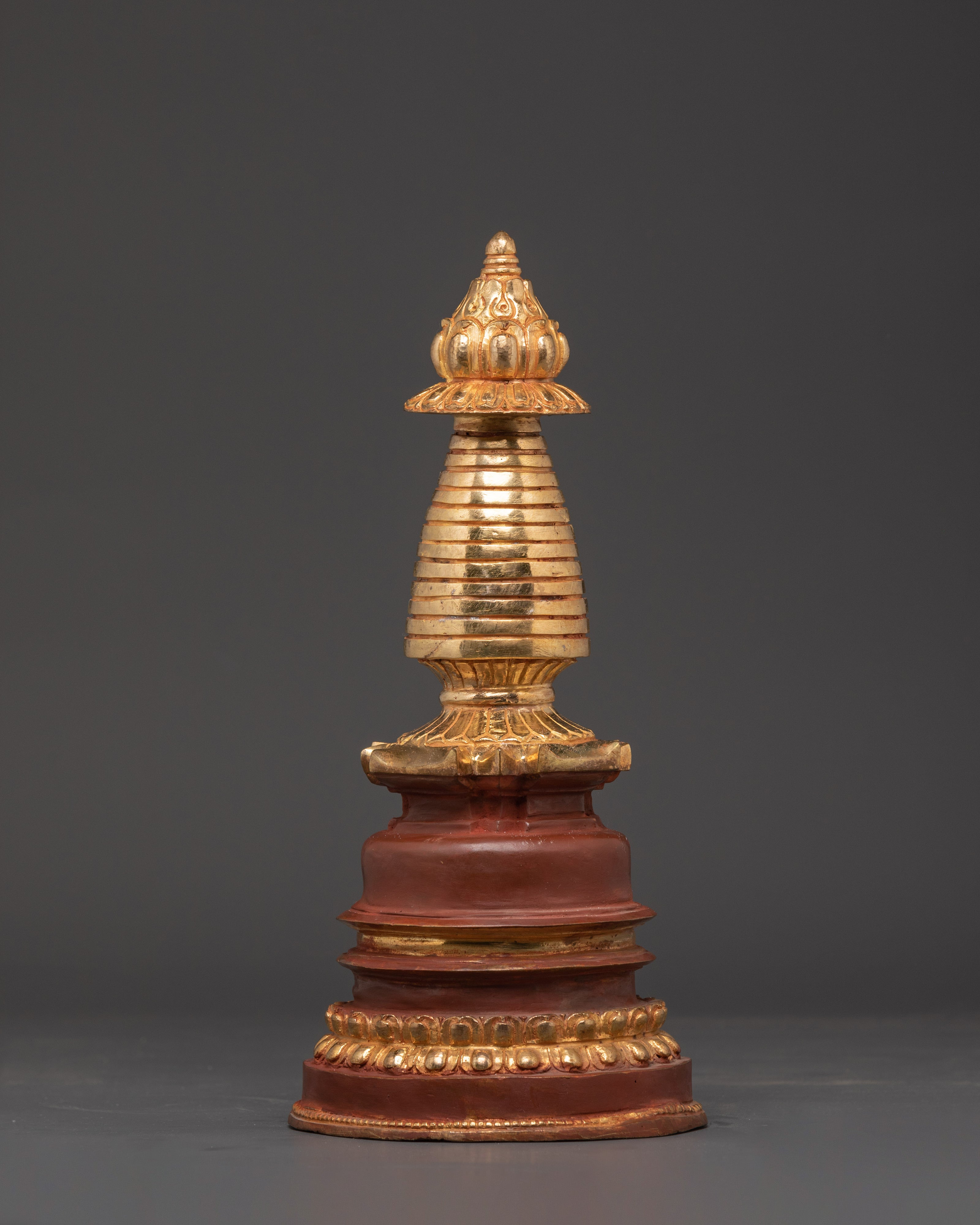 Kadam Tibetan Gold Plated Copper Stupa | Symbol of Enlightenment