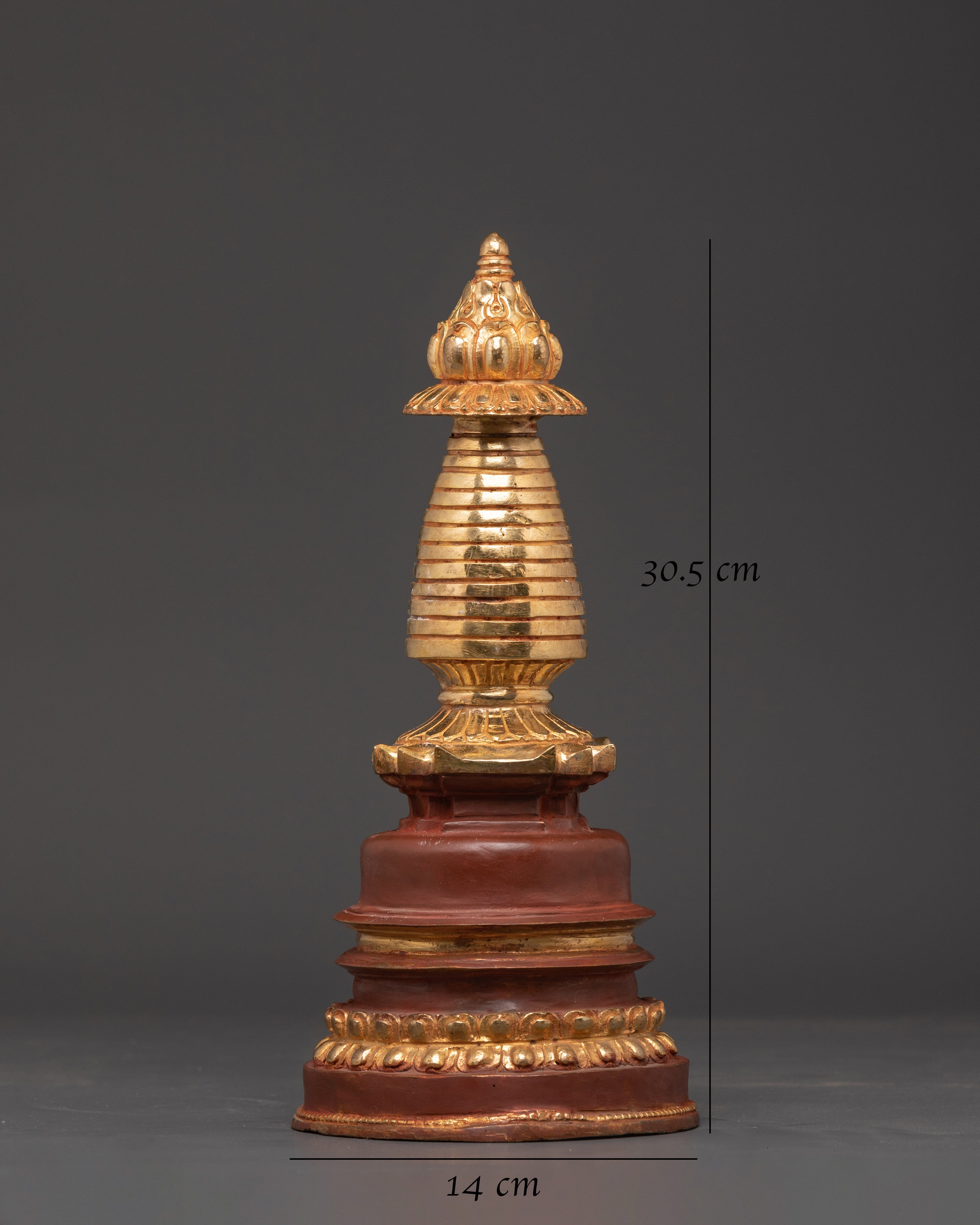 Kadam Tibetan Gold Plated Copper Stupa | Symbol of Enlightenment