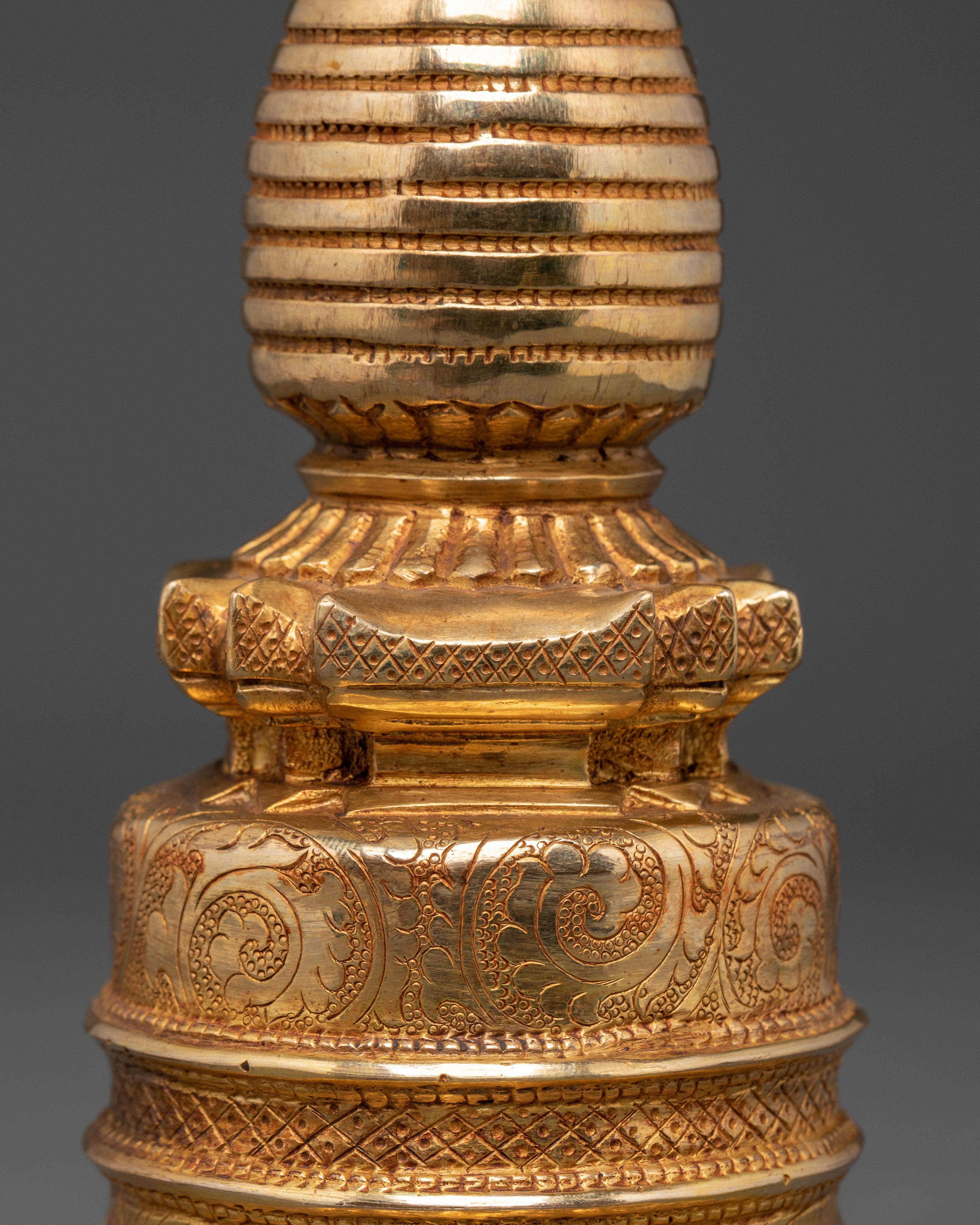 Handcrafted Gold Copper-Plated Brass Stupa | Sacred Decor for Mindfulness Spaces