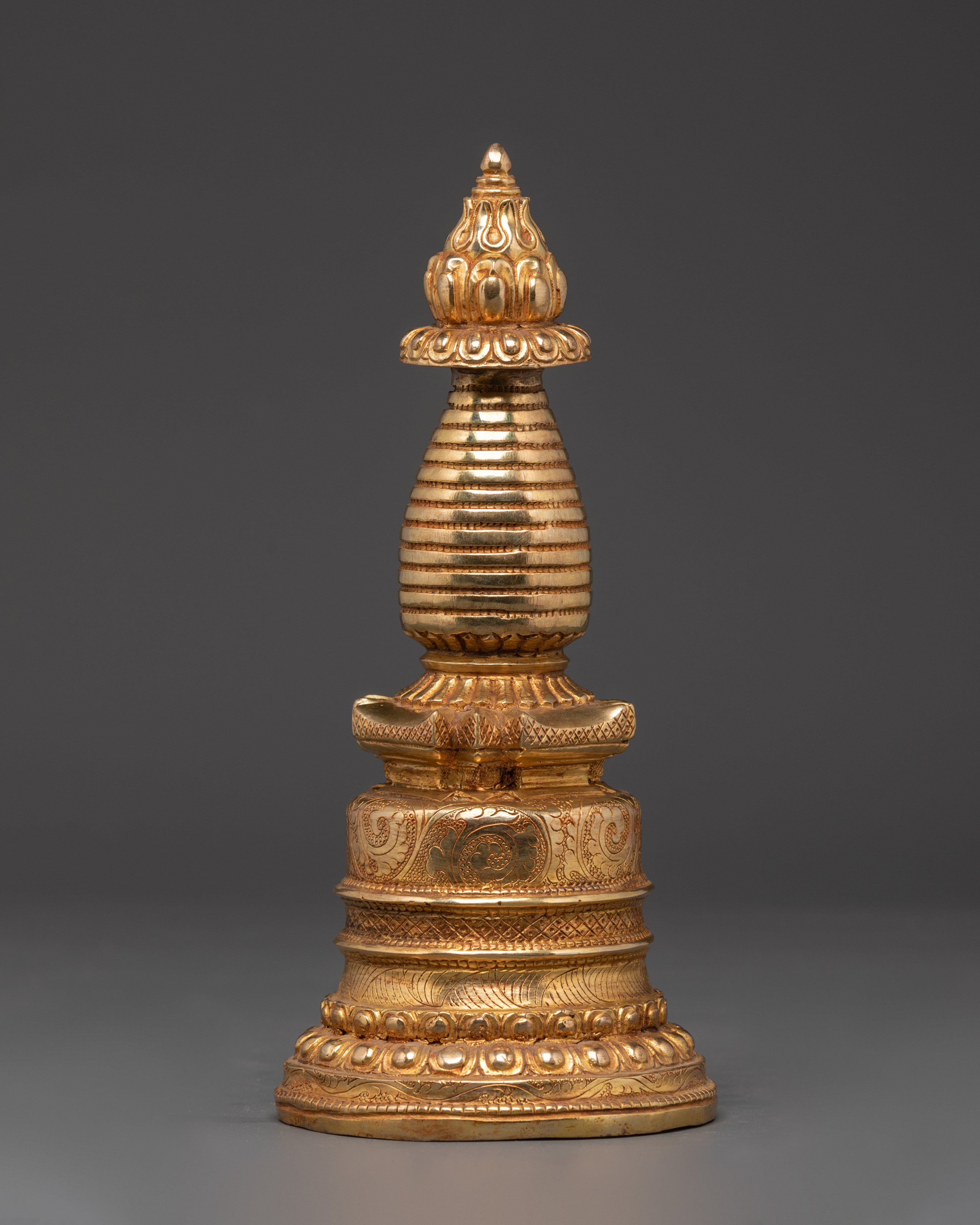 Handcrafted Gold Copper-Plated Brass Stupa | Sacred Decor for Mindfulness Spaces