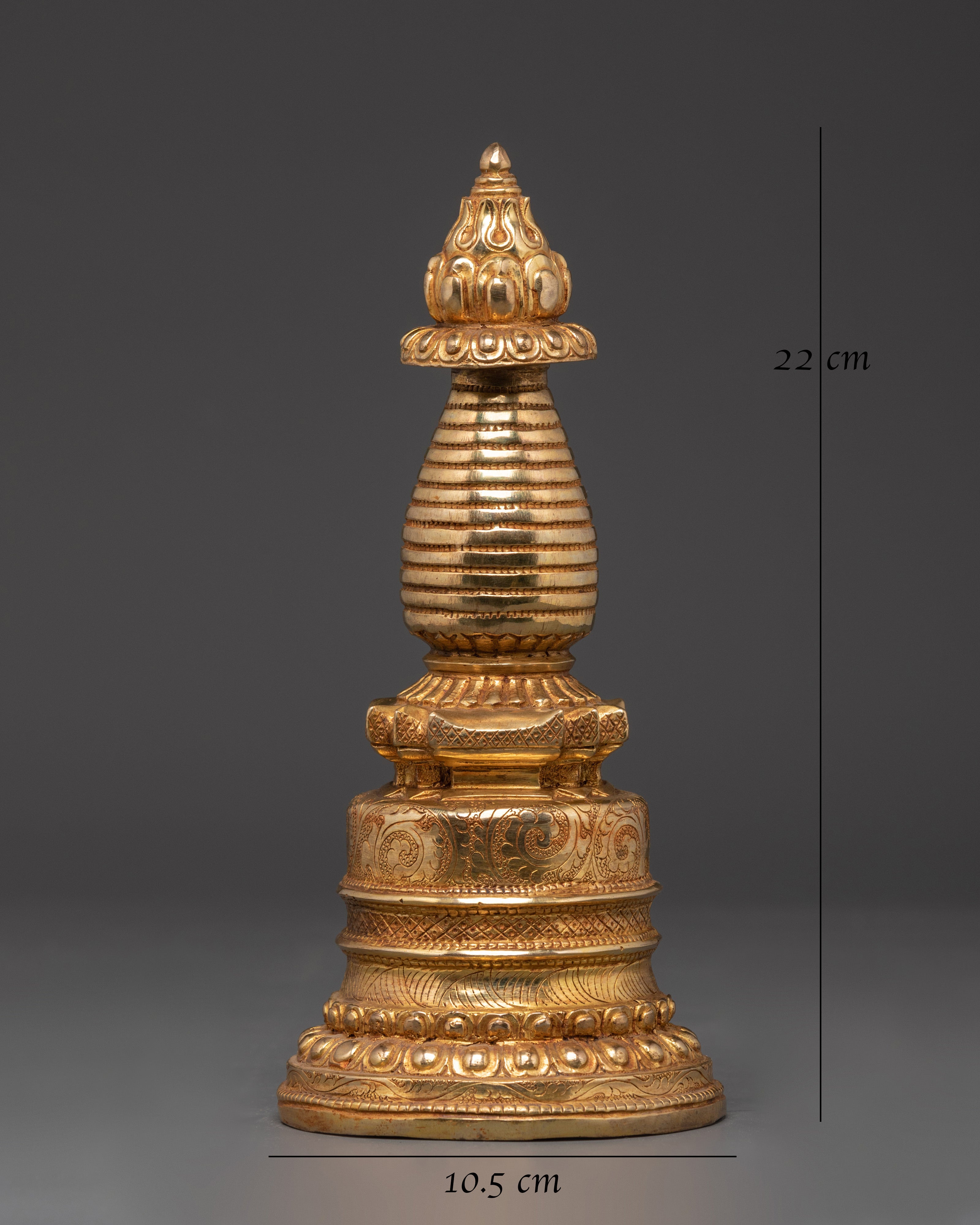 Handcrafted Gold Copper-Plated Brass Stupa | Sacred Decor for Mindfulness Spaces