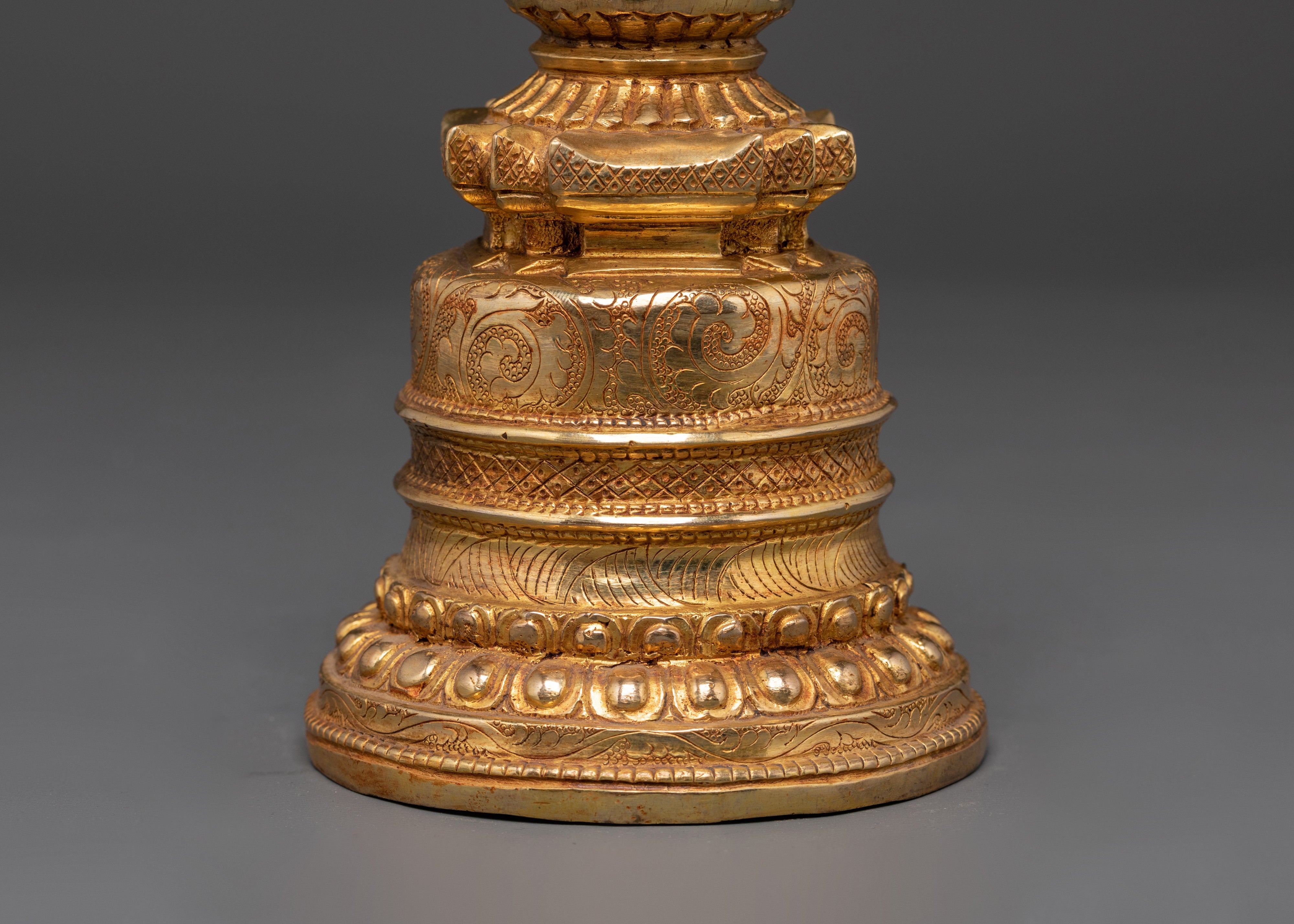 Handcrafted Gold Copper-Plated Brass Stupa | Sacred Decor for Mindfulness Spaces