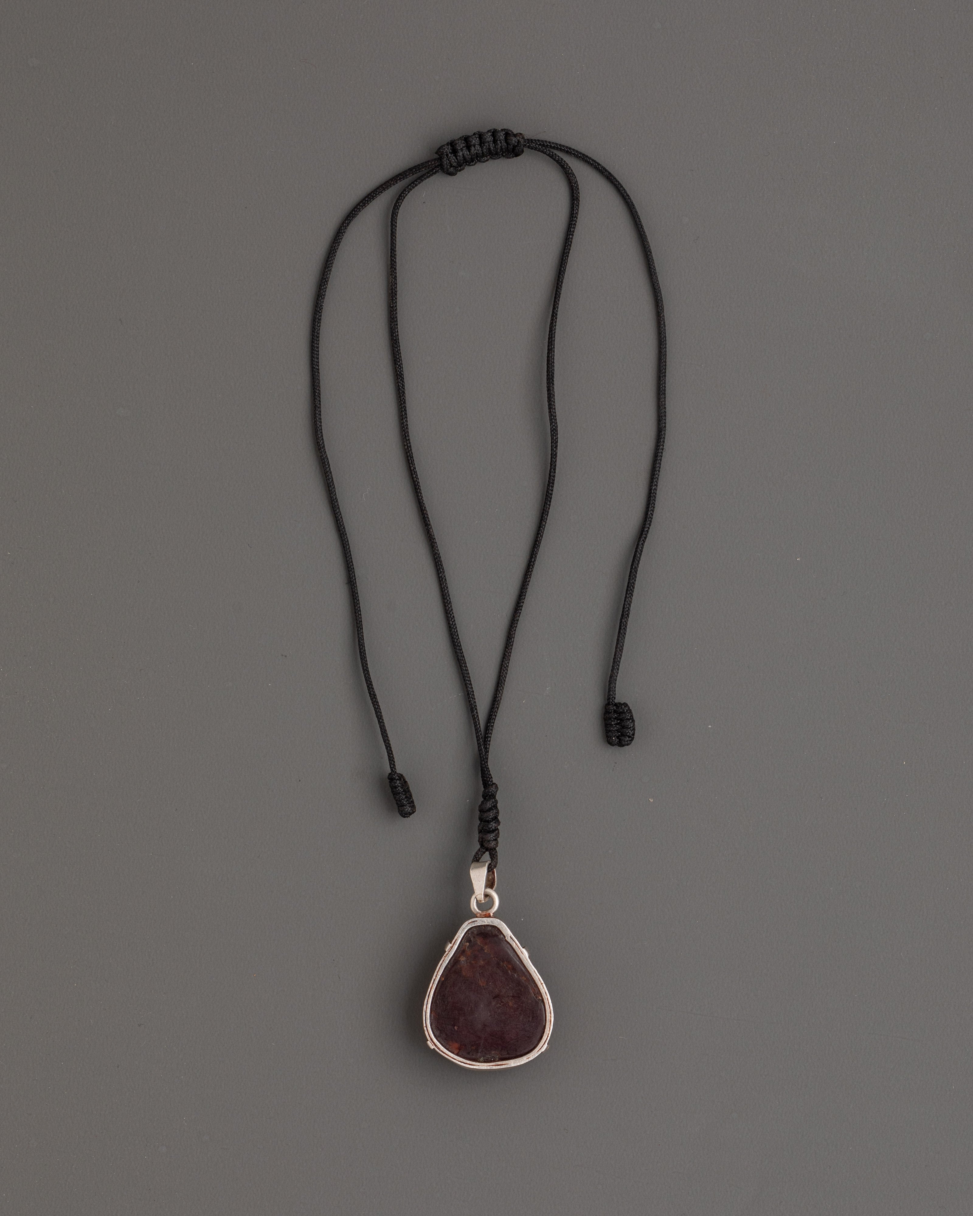 Buddhist Garnet Locket | Silver Pendant with Ruby and Garnet