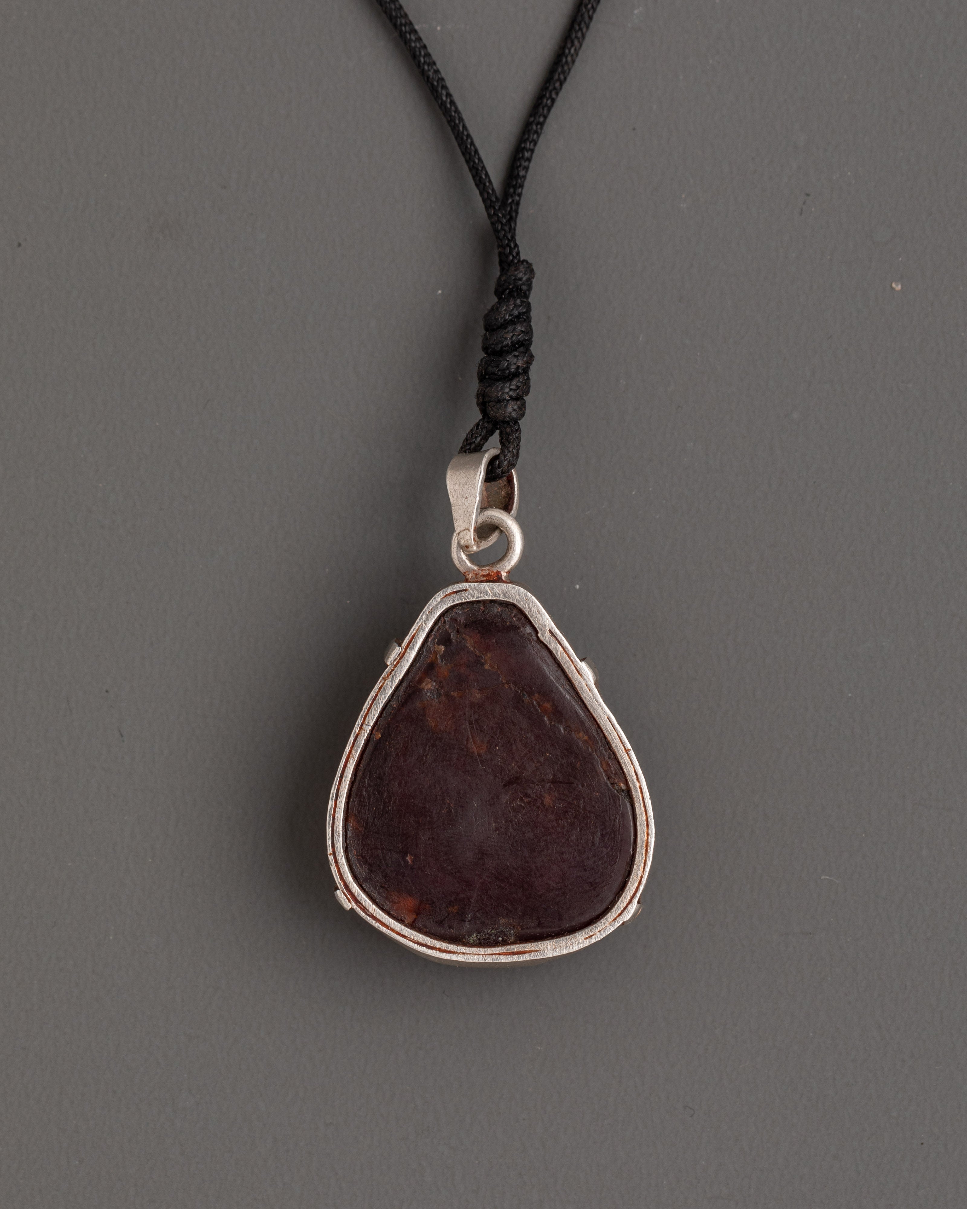Buddhist Garnet Locket | Silver Pendant with Ruby and Garnet