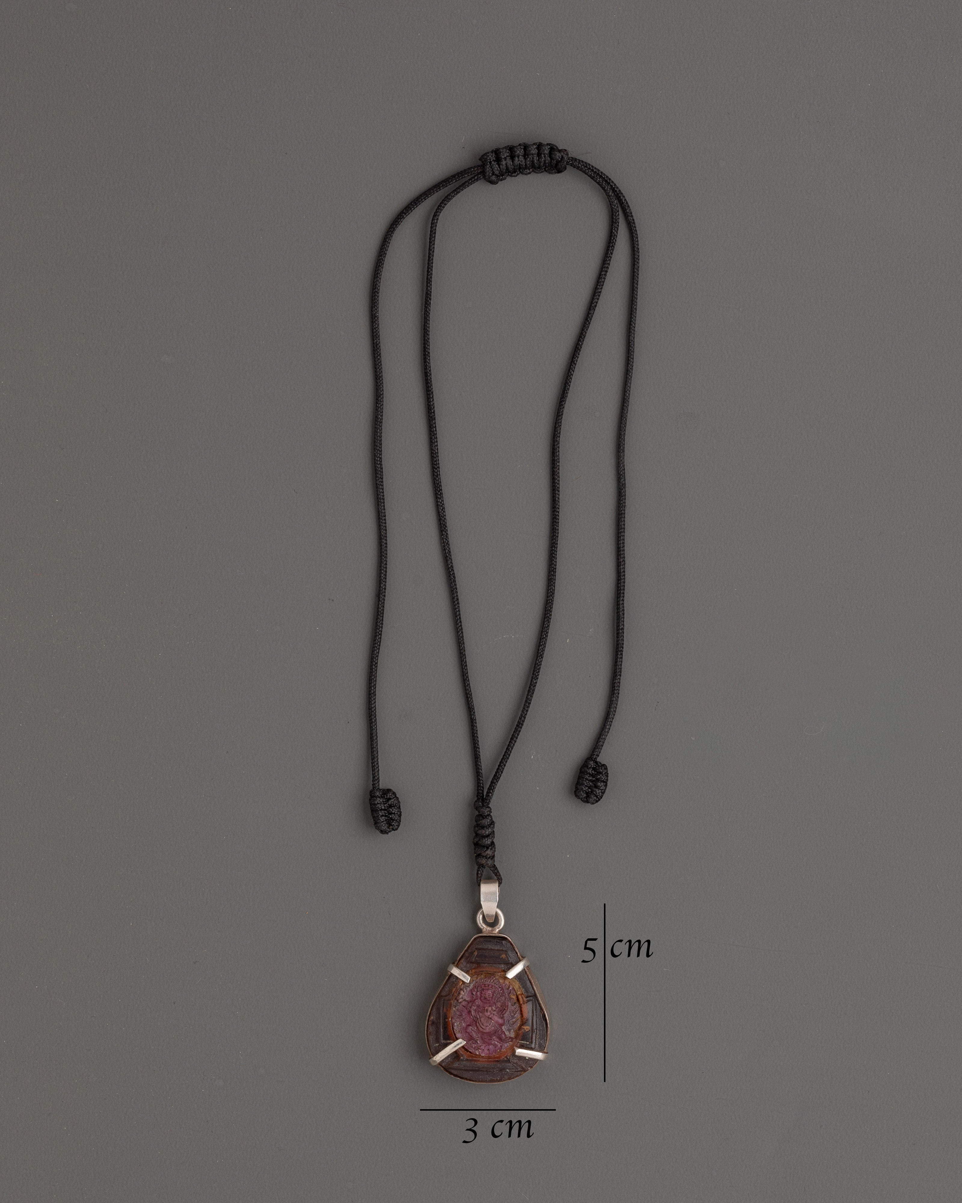Buddhist Garnet Locket | Silver Pendant with Ruby and Garnet
