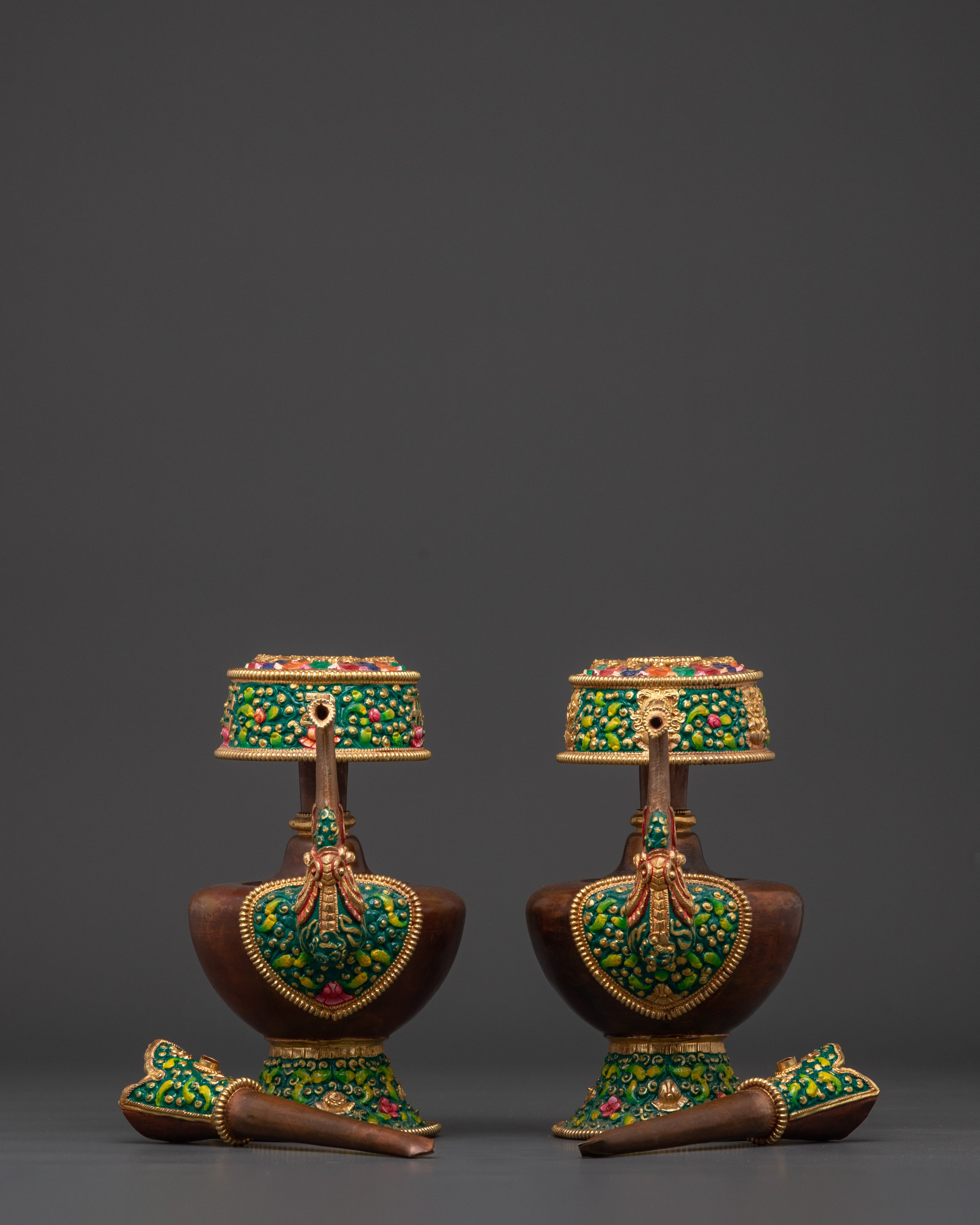 Green Colored Bhumba Set for Tibetan Buddhist Altar