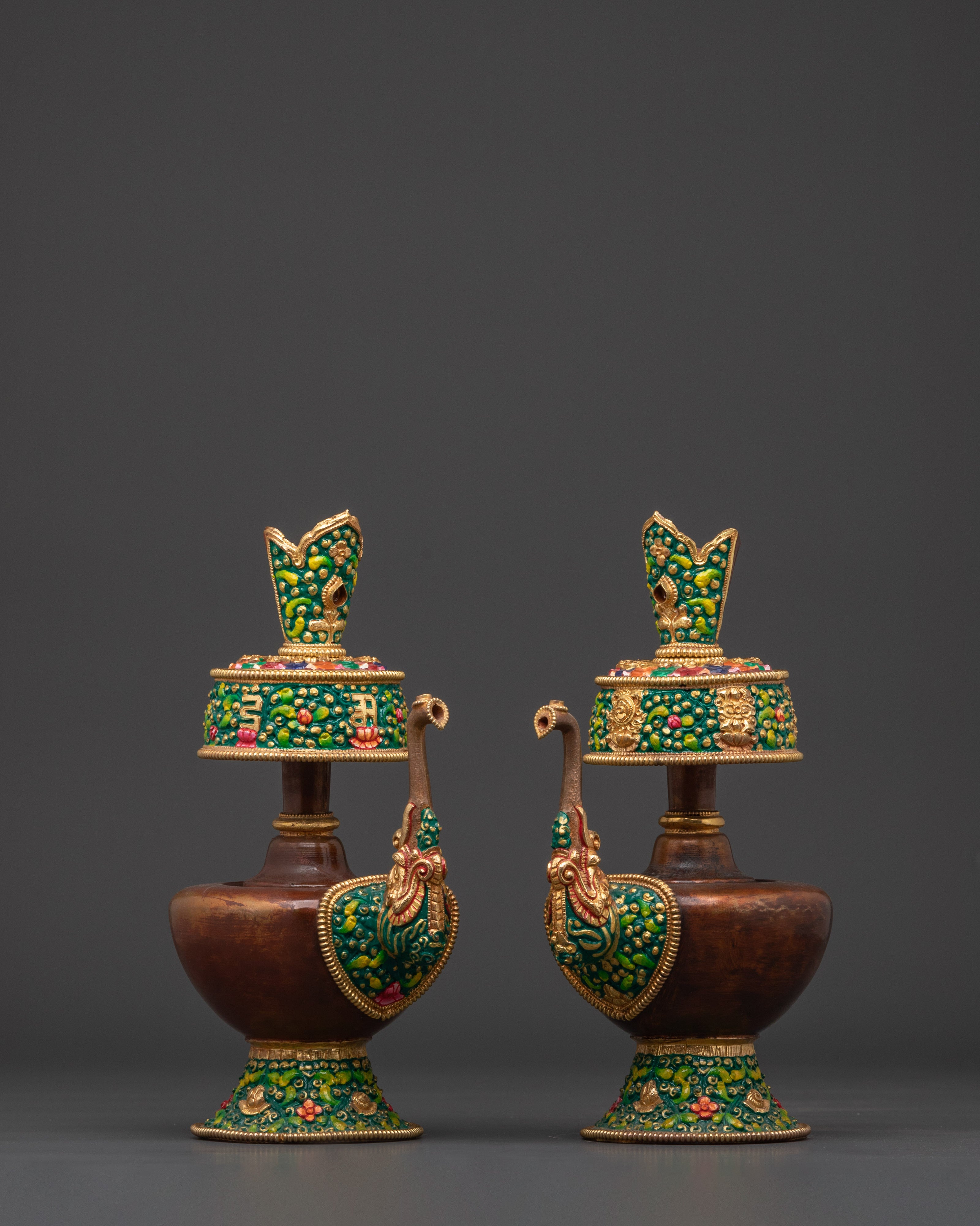 Green Colored Bhumba Set for Tibetan Buddhist Altar