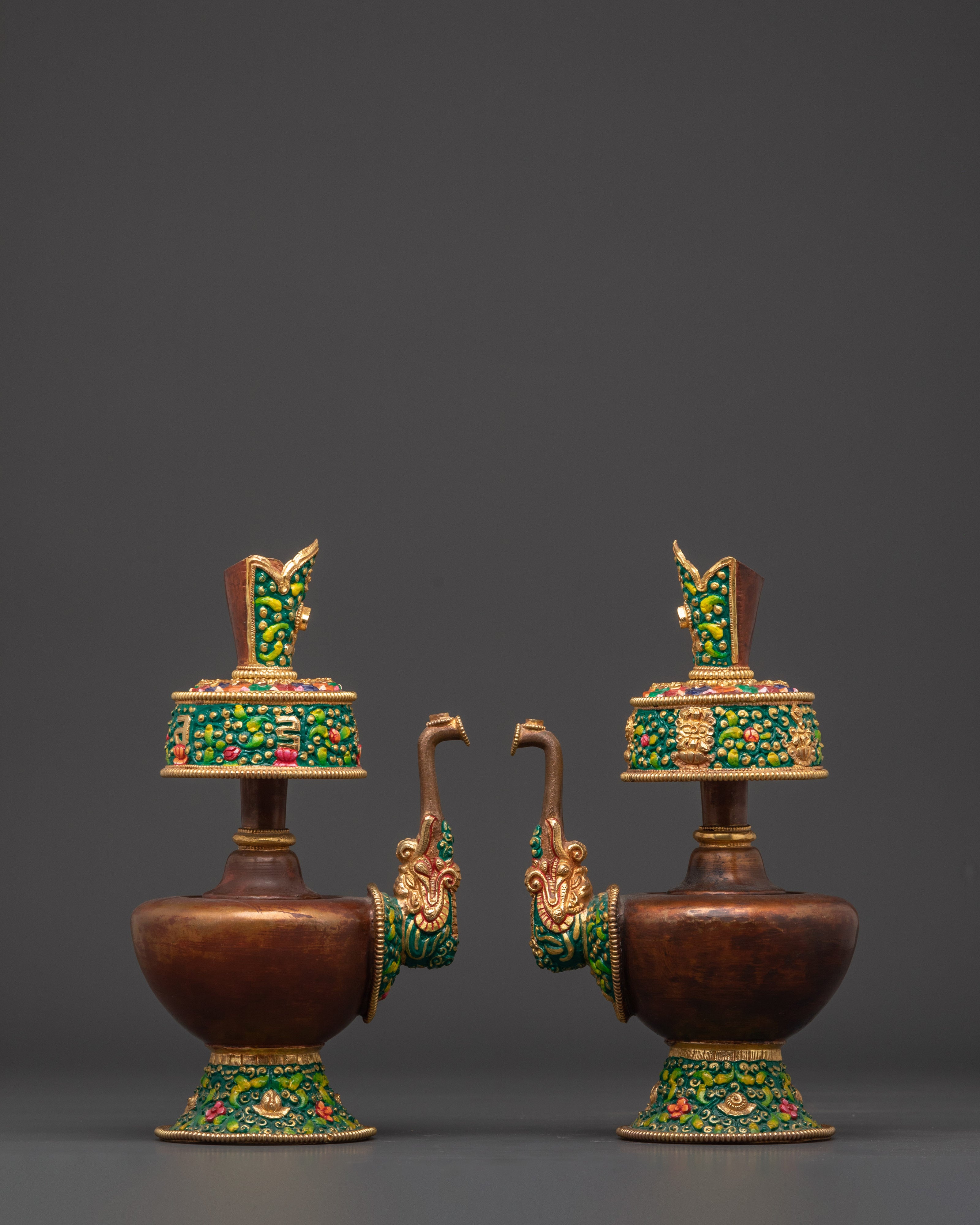 Green Colored Bhumba Set for Tibetan Buddhist Altar