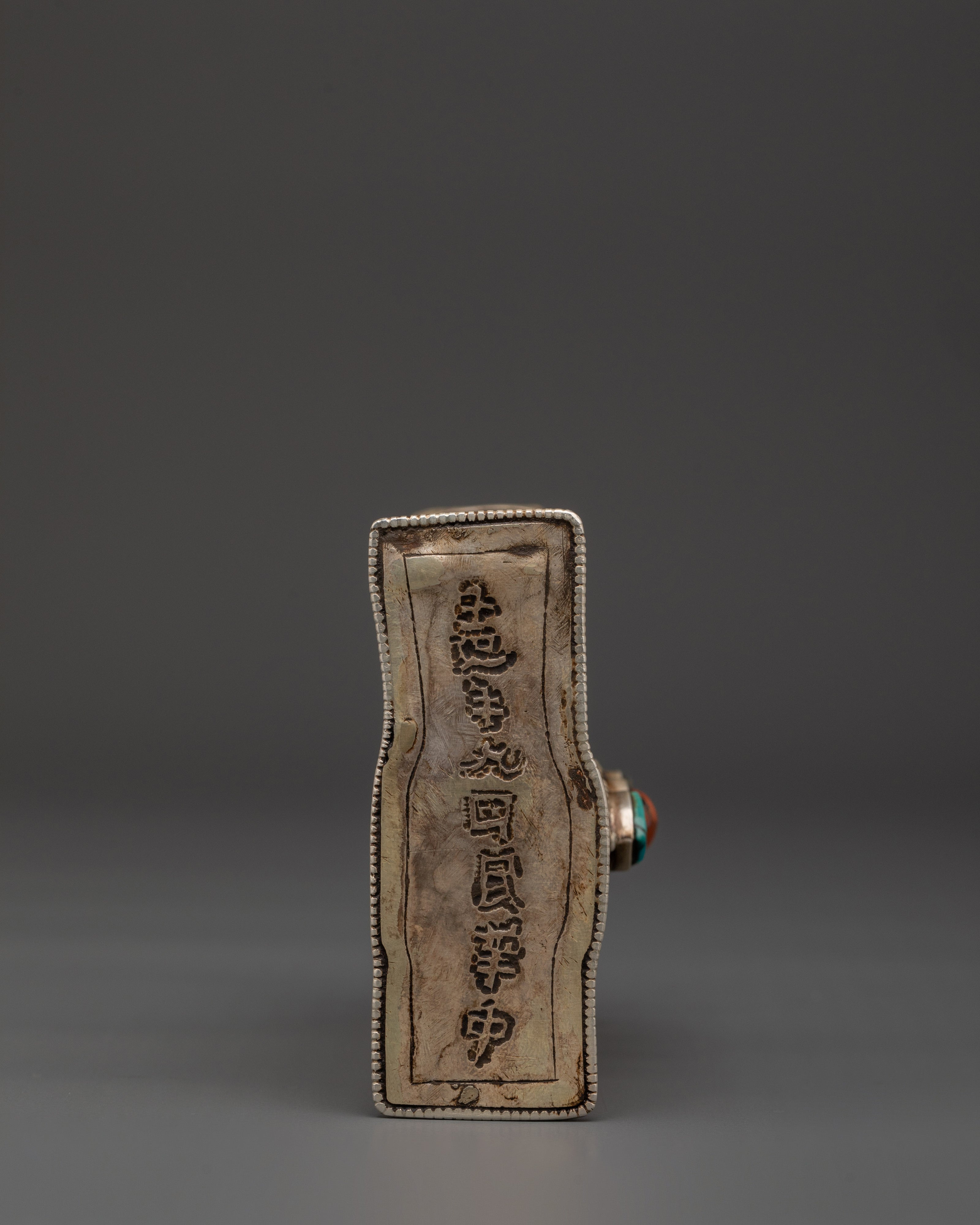 Tibetan Silver Ritual Padlock with Key | Dragon Motif Lock Inlaid with Coral