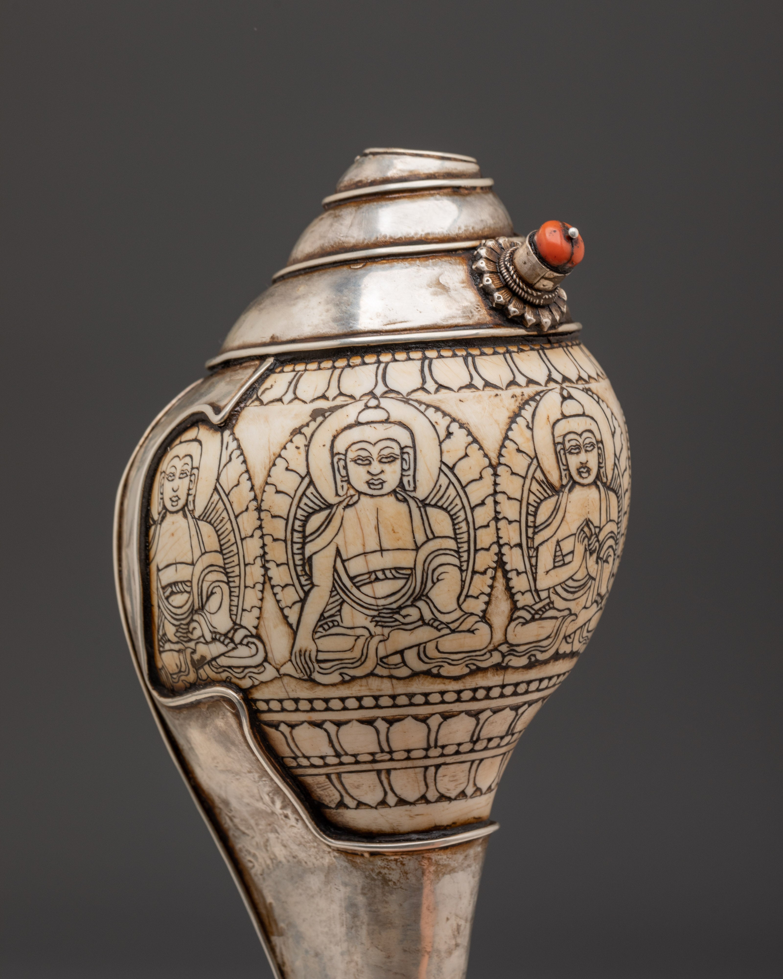 Tibetan Silver Conch Shell | Silver-Wrapped Ritual Shankha