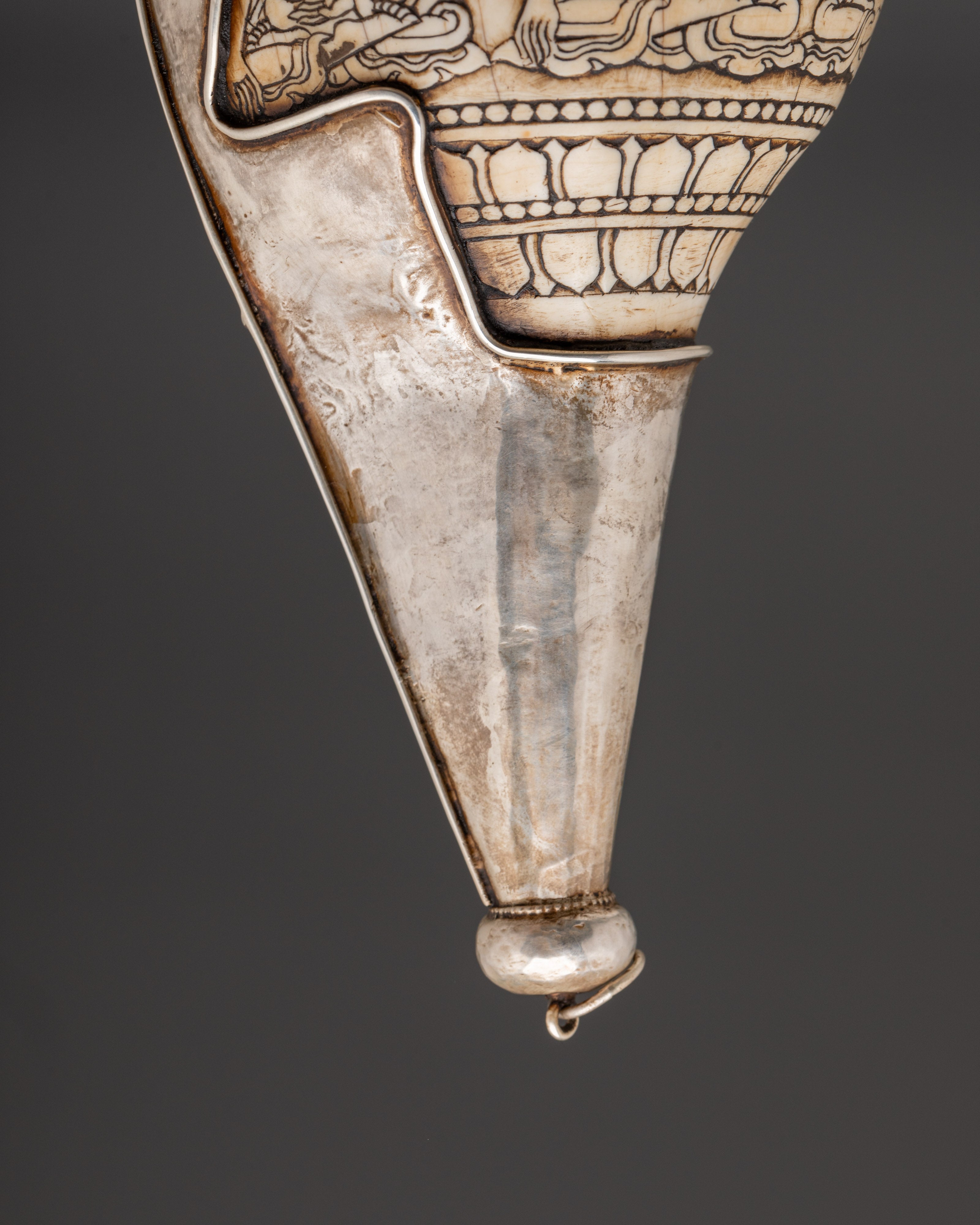 Tibetan Silver Conch Shell | Silver-Wrapped Ritual Shankha