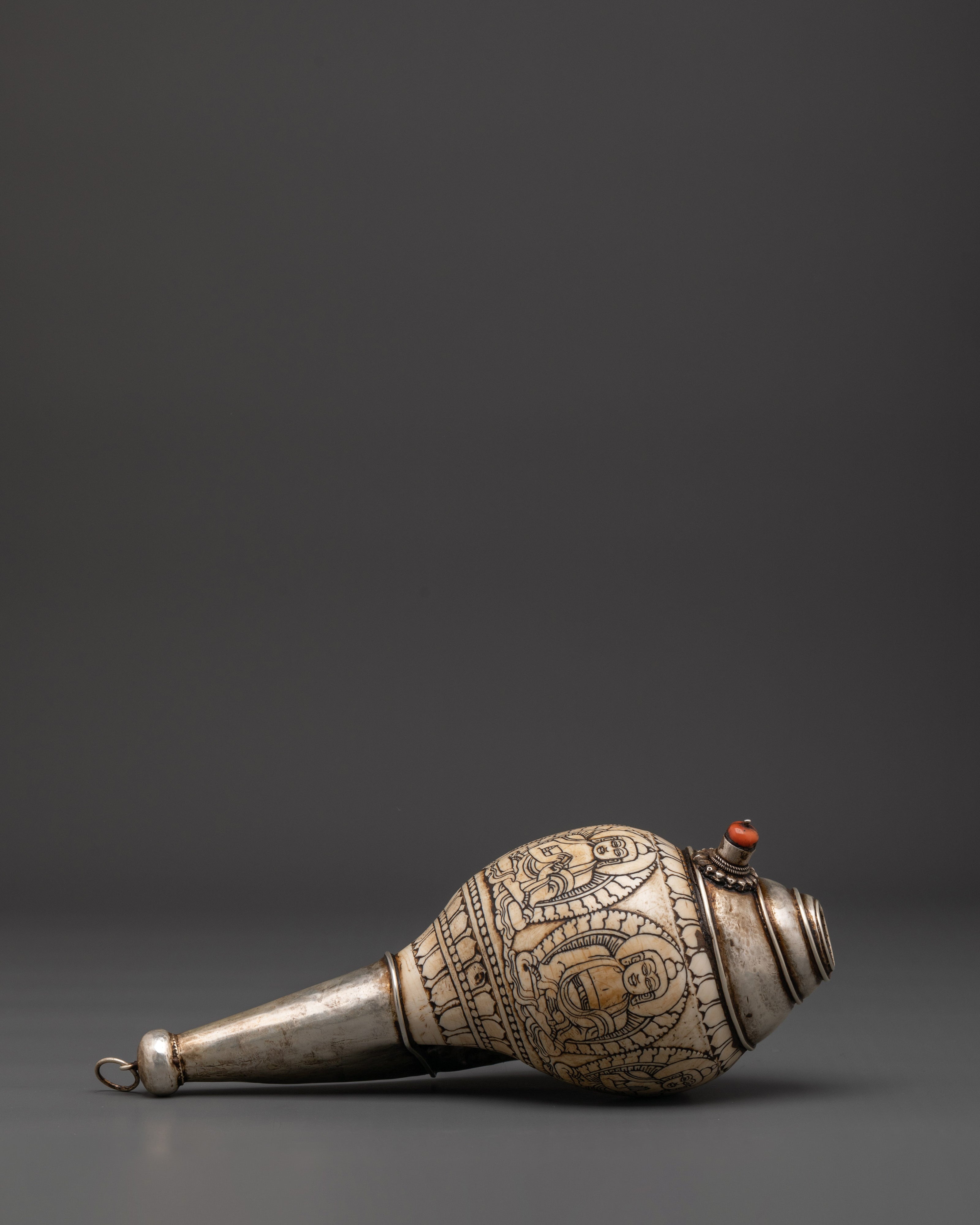 Tibetan Silver Conch Shell | Silver-Wrapped Ritual Shankha