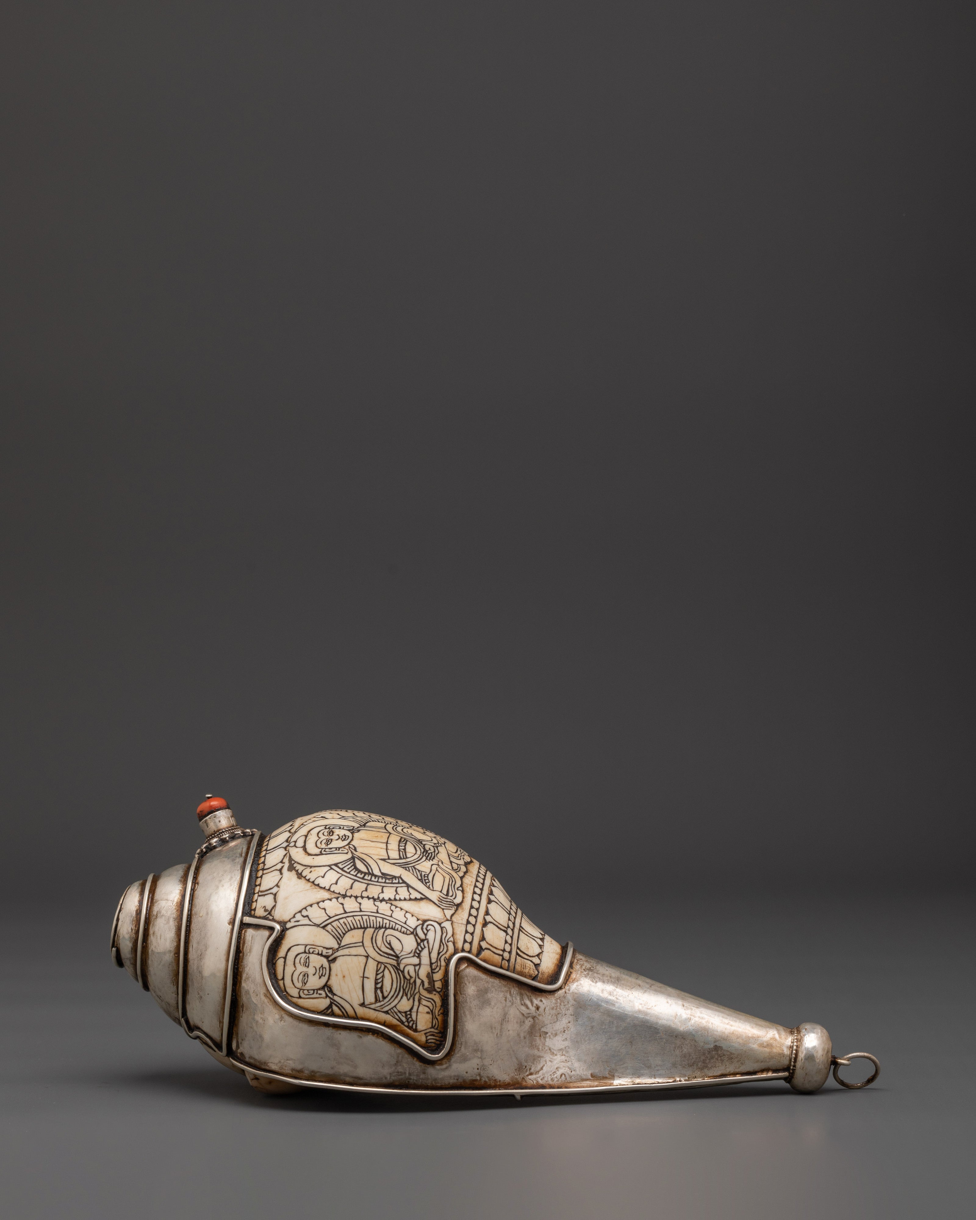 Tibetan Silver Conch Shell | Silver-Wrapped Ritual Shankha