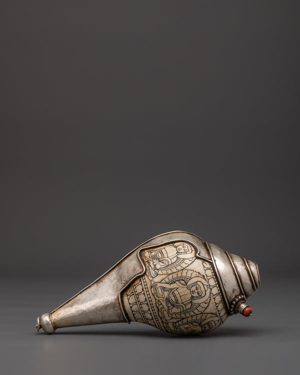 Tibetan Silver Conch Shell | Silver-Wrapped Ritual Shankha