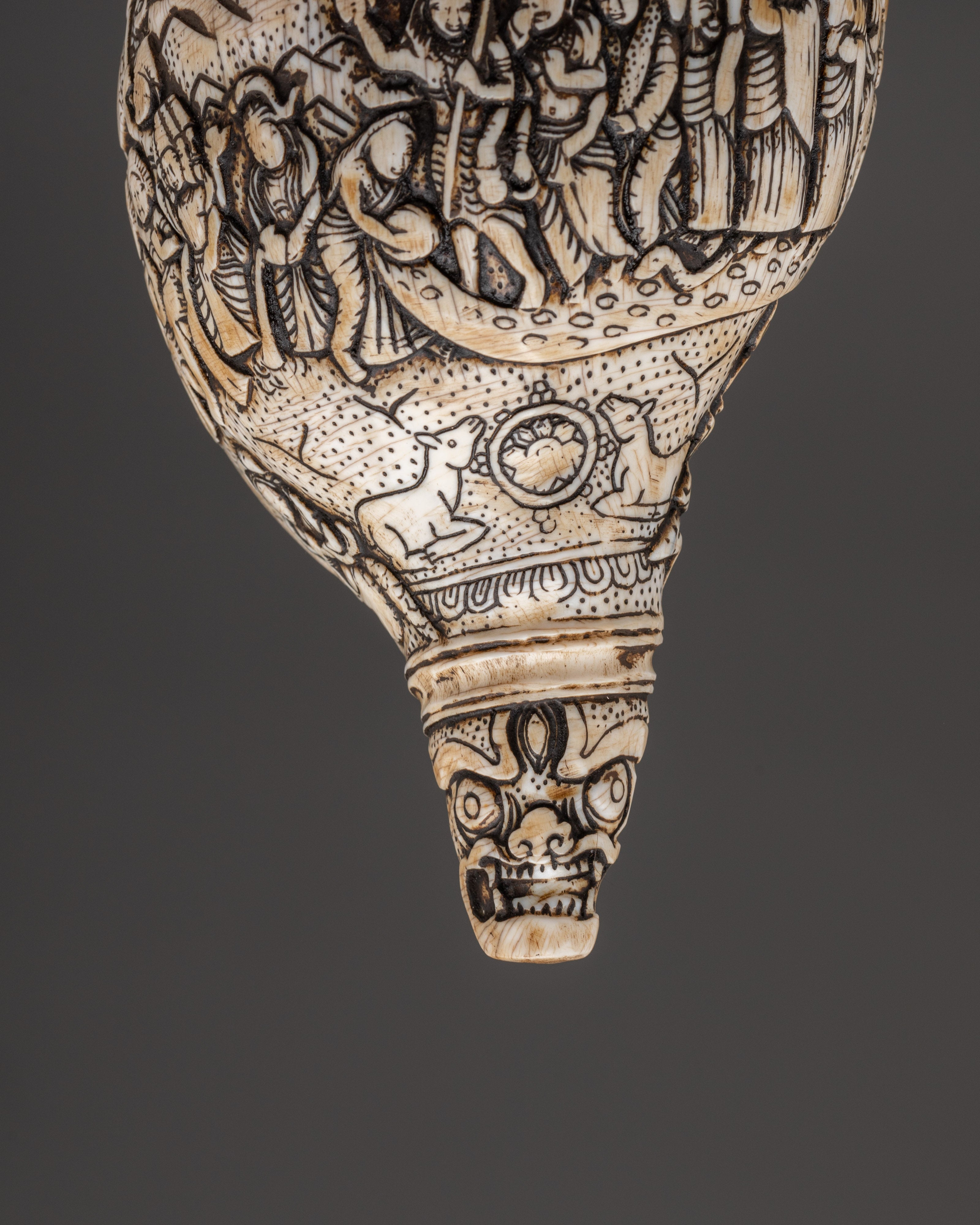 Hand-Carved Ritual Conch Shell | Tibetan Buddhist Shankha with Deity
