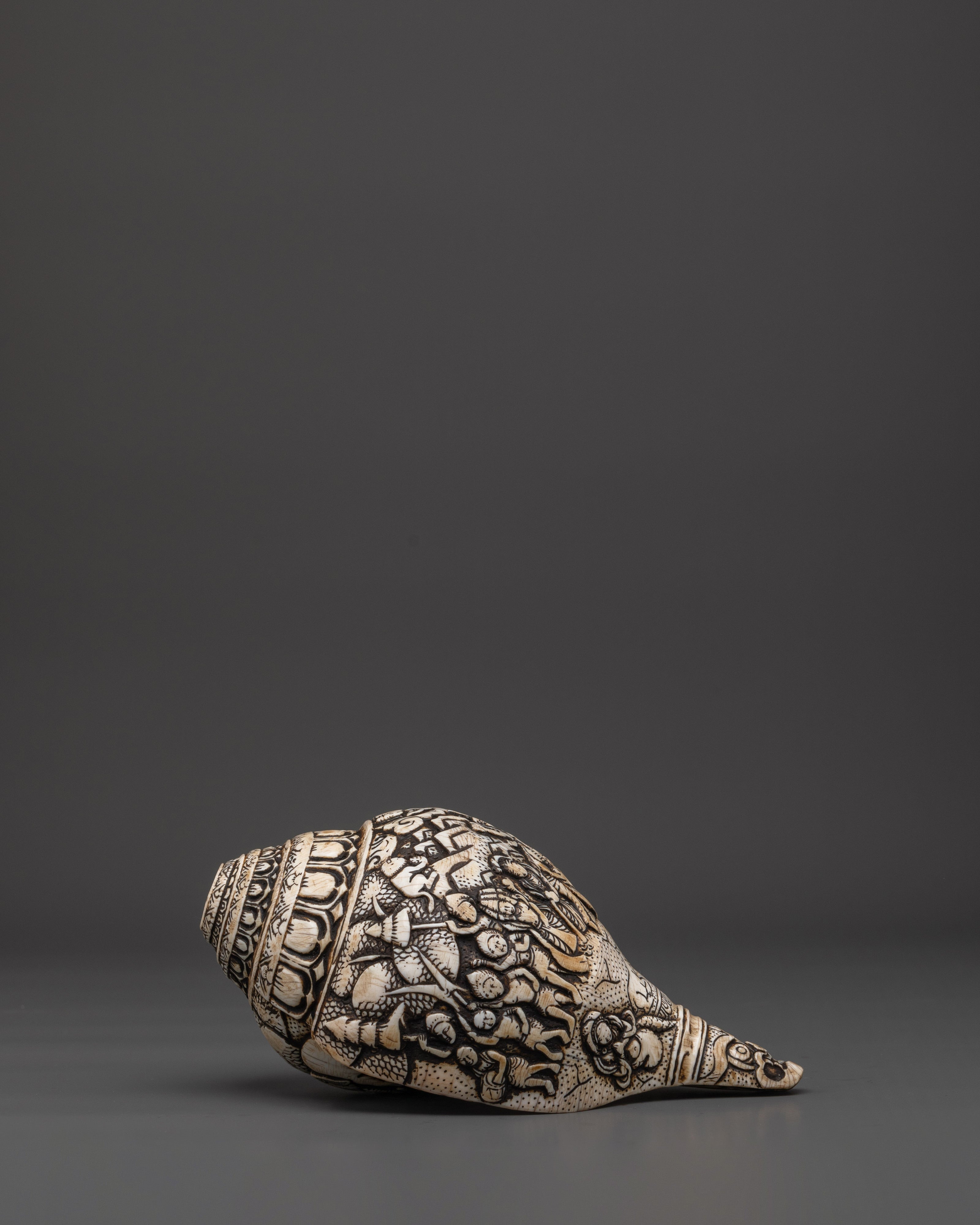 Hand-Carved Ritual Conch Shell | Tibetan Buddhist Shankha with Deity