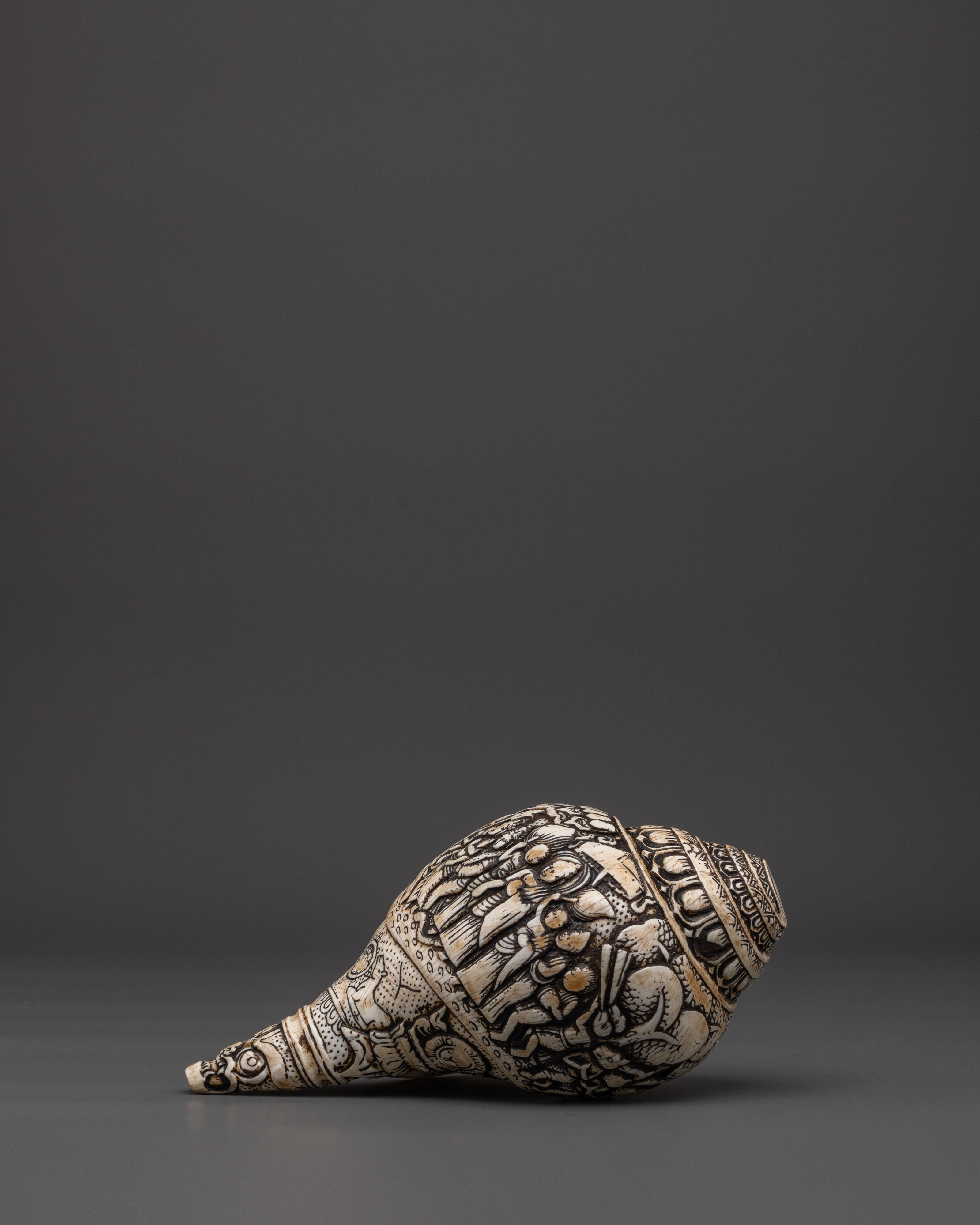 Hand-Carved Ritual Conch Shell | Tibetan Buddhist Shankha with Deity