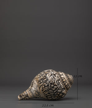 Hand-Carved Ritual Conch Shell | Tibetan Buddhist Shankha with Deity