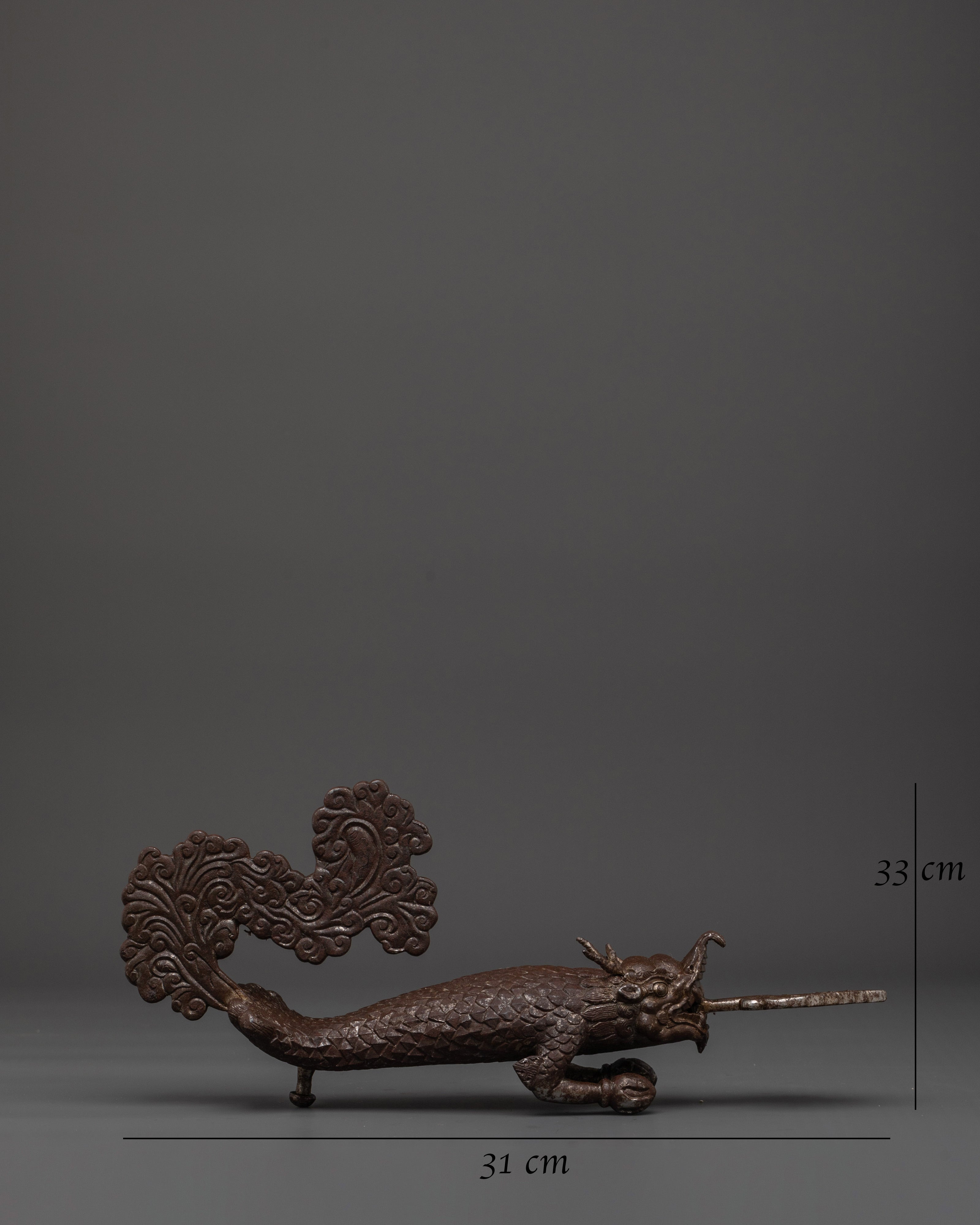 Tibetan Dragon Door Handle | Handcrafted Iron Door Pull with Cloud Tail