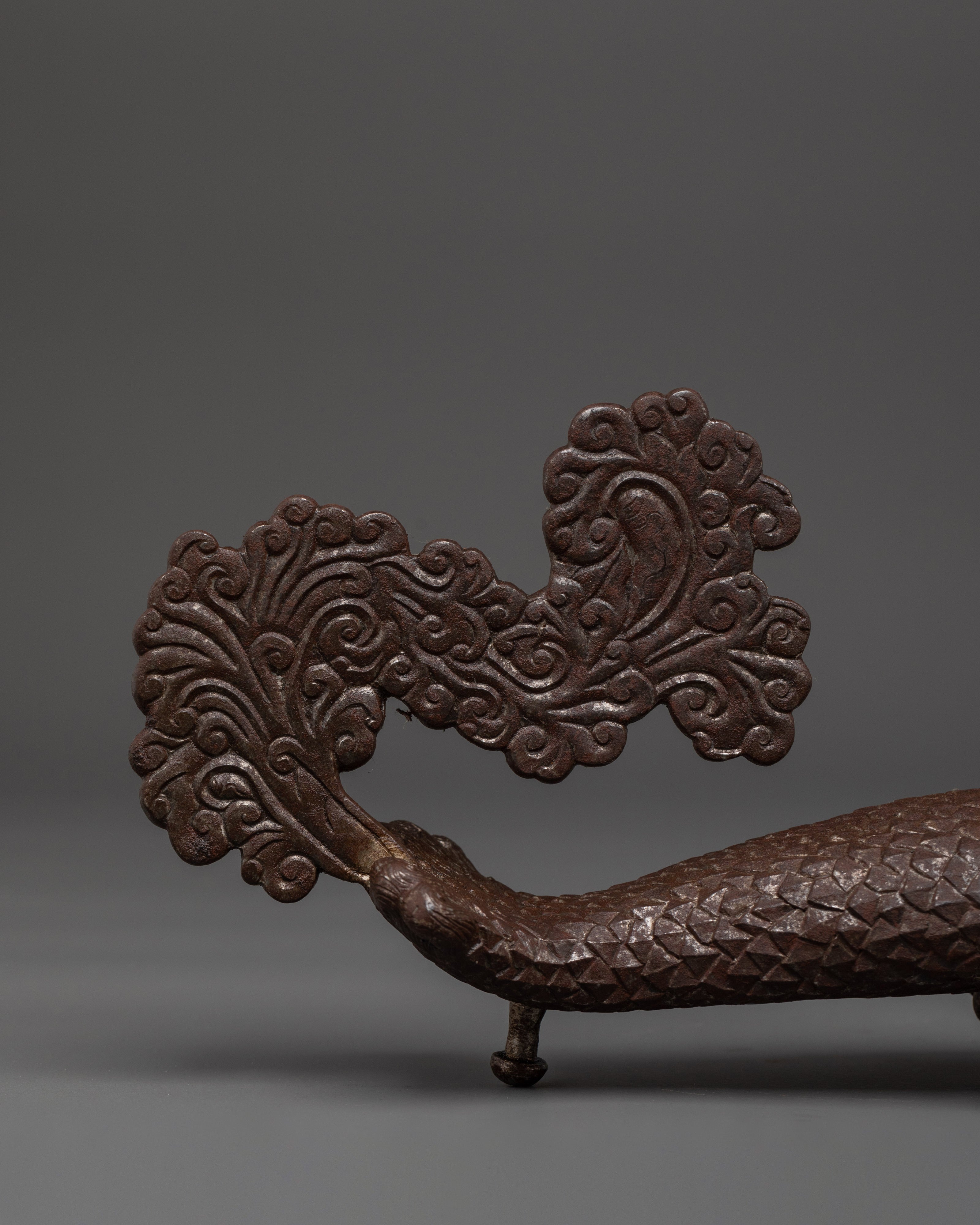 Tibetan Dragon Door Handle | Handcrafted Iron Door Pull with Cloud Tail