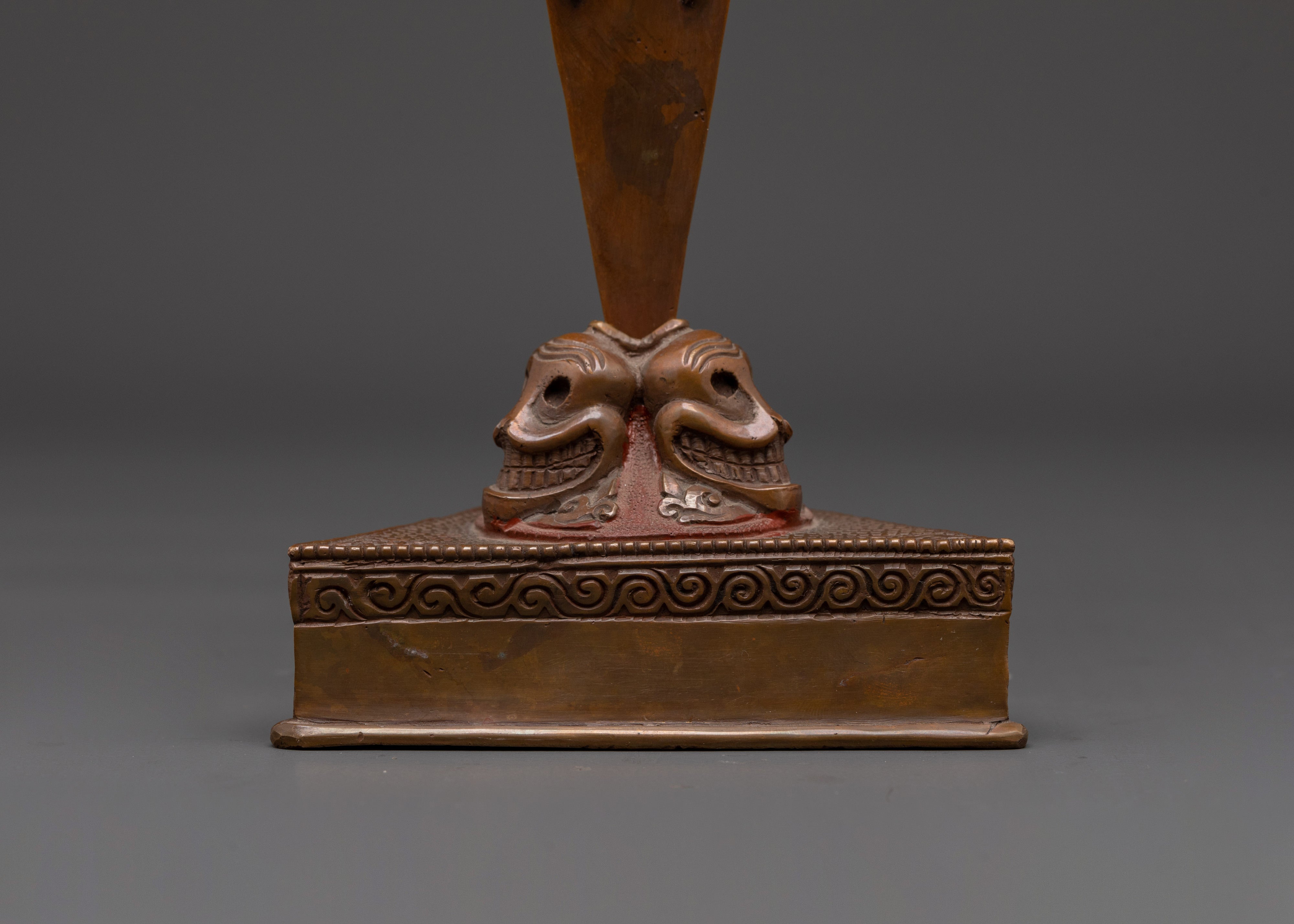 Himalayan Buddhist Ritual Dagger | Oxidized Copper Phurba with Dorje